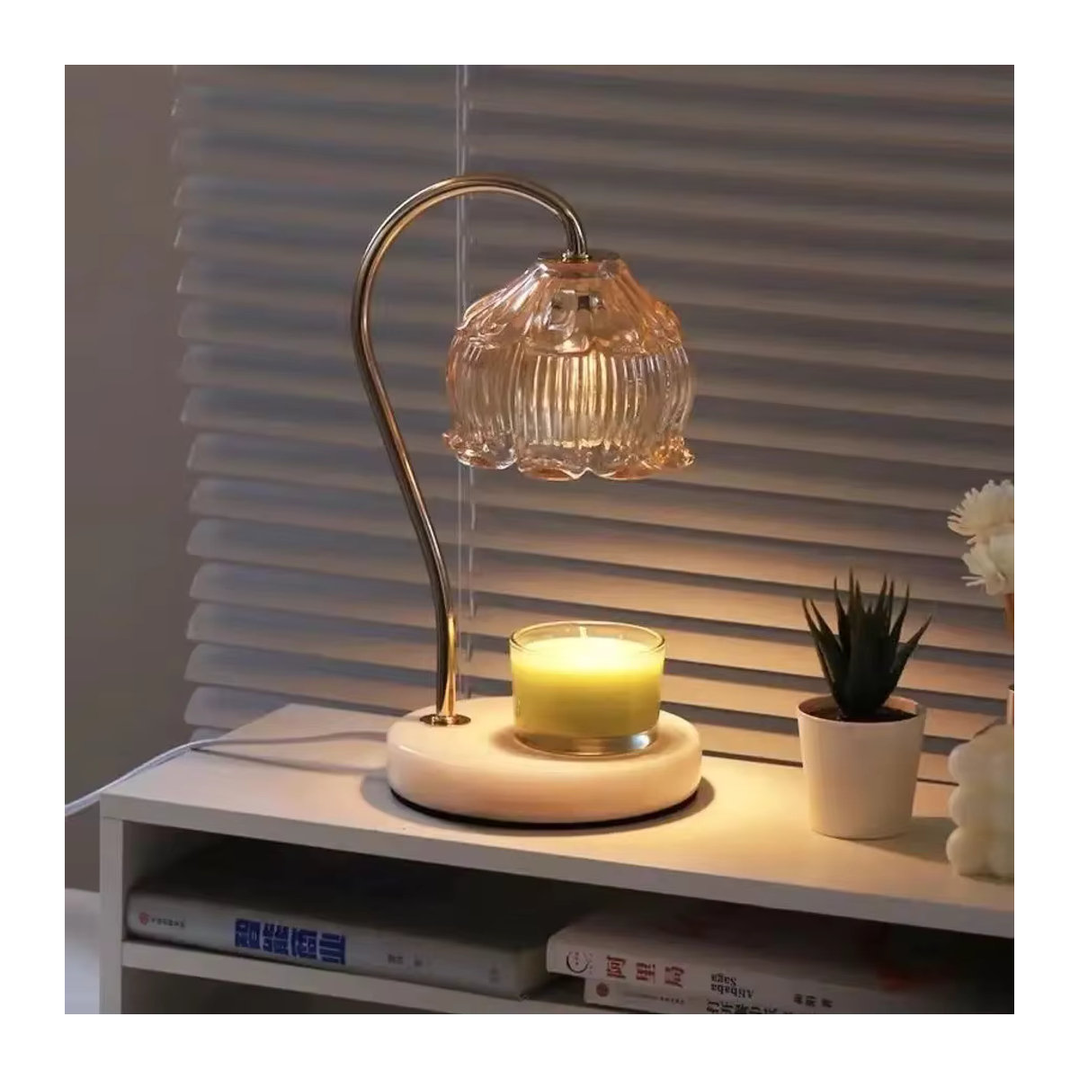 Claeted Retro Wachsschmelzer Tischlampe aus Holz und Marmor in Transparent und Natur - Bild 3