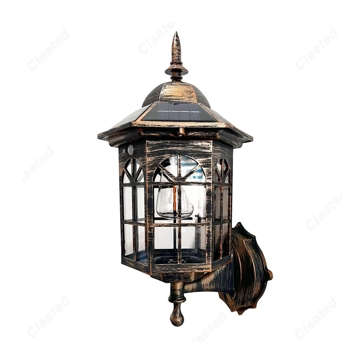 Claeted Solarleuchte für Außenwand im klassischen Design aus Metall, Braun - Bild 2