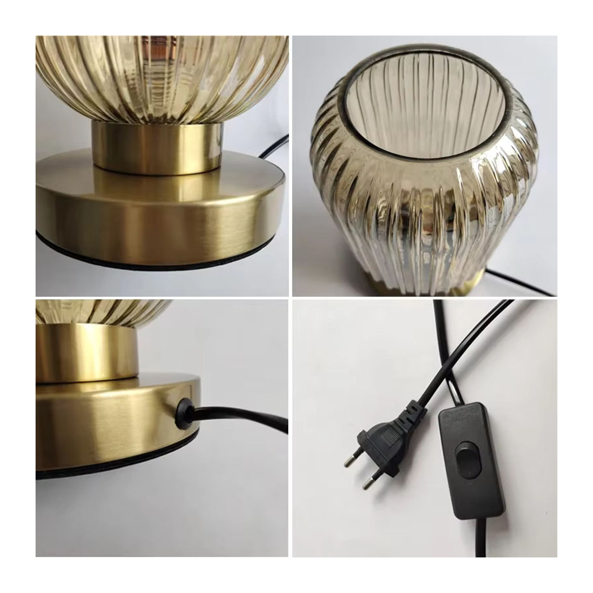 Claeted Tischlampe im skandinavischen Design aus Glas für Schlafzimmer und Wohnzimmer in Weiß, Blau, Bernstein oder Grau - Bild 4