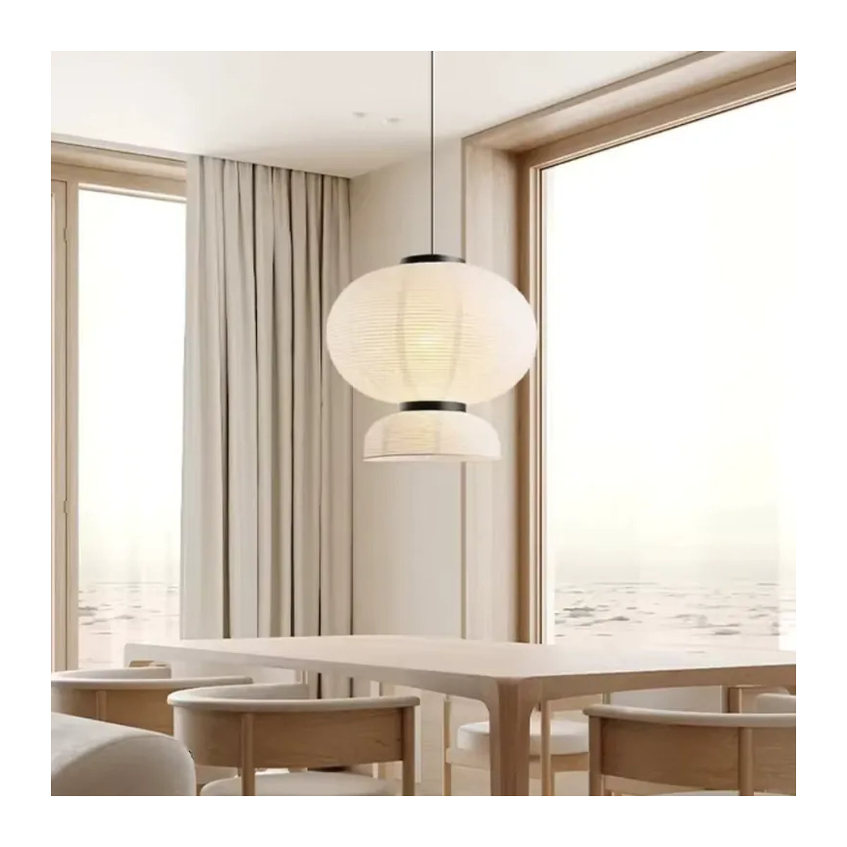 Claeted Wabi Sabi Pendelleuchte aus Reispapier im japanischen Stil, LED-Hängeleuchte in Weiß - Bild 1