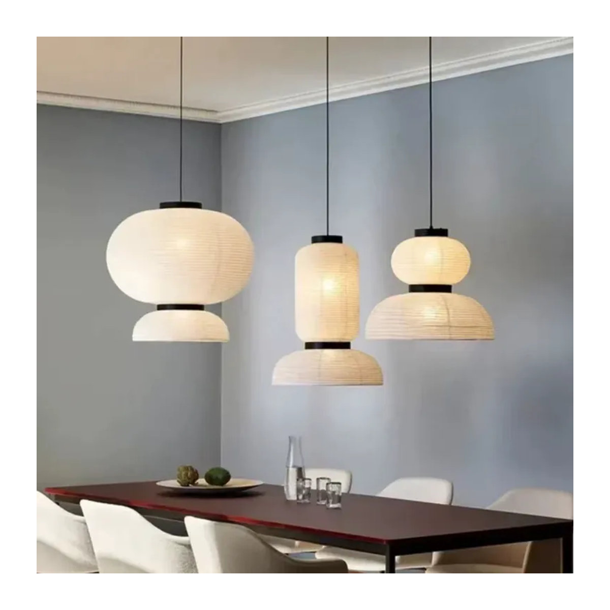 Claeted Wabi Sabi Pendelleuchte aus Reispapier im japanischen Stil, LED-Hängeleuchte in Weiß - Bild 4