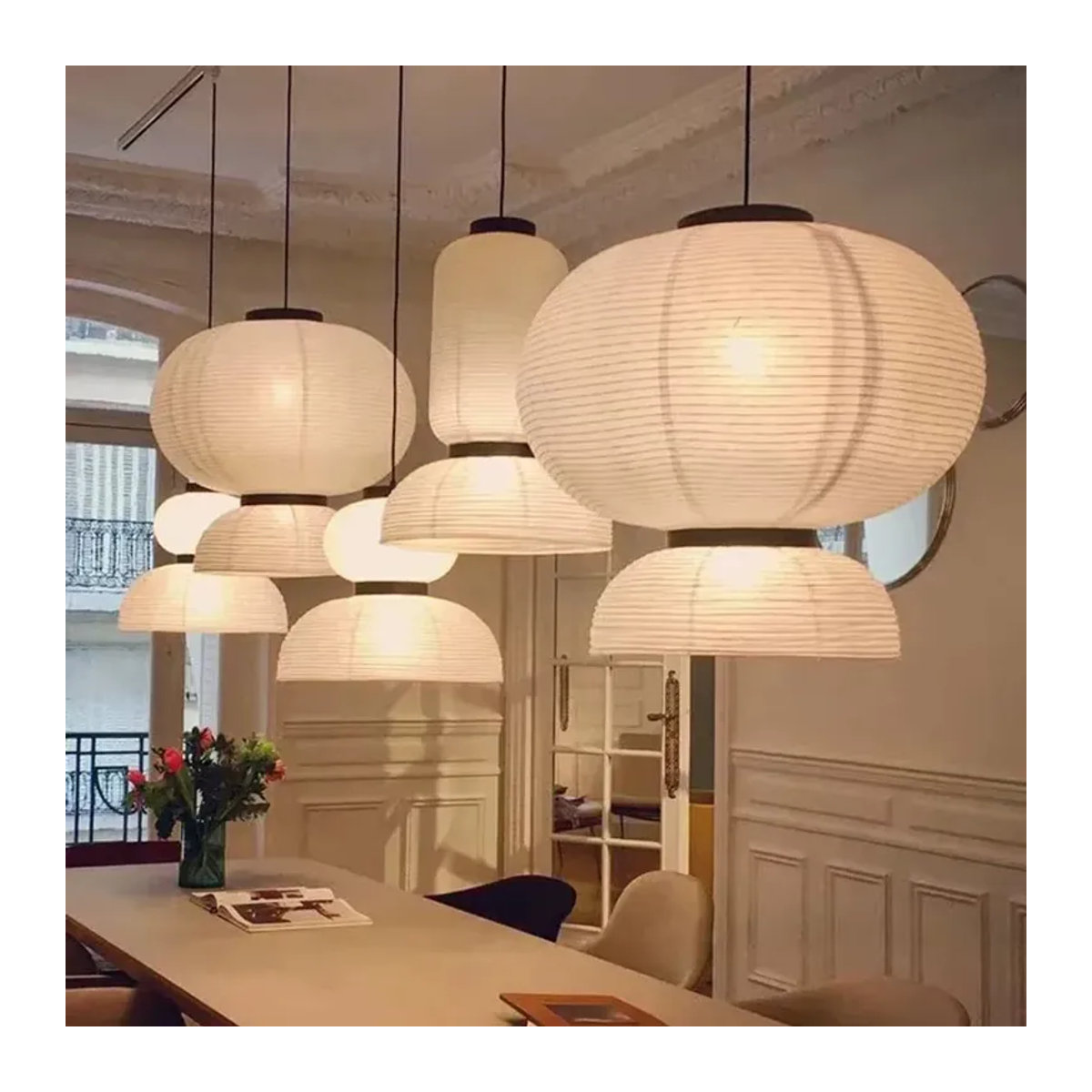 Claeted Wabi Sabi Pendelleuchte aus Reispapier im japanischen Stil, LED-Hängeleuchte in Weiß - Bild 5