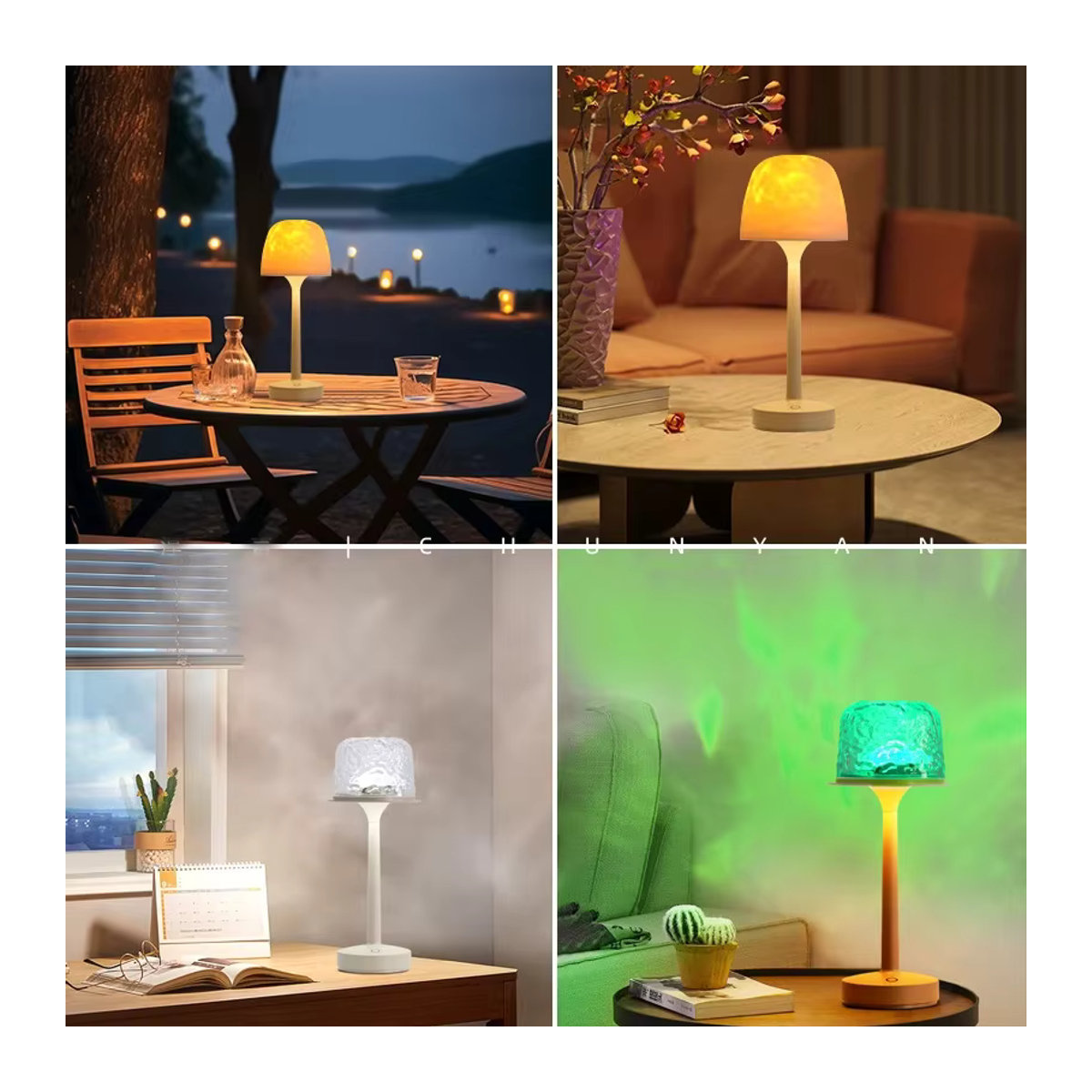 Claeted Wasserwellen-Nachtlicht mit 16 Farben, wiederaufladbare LED-Lampe mit Typ-C-Anschluss, moderne Nachttischlampe in Bunt und Weiß - Bild 3