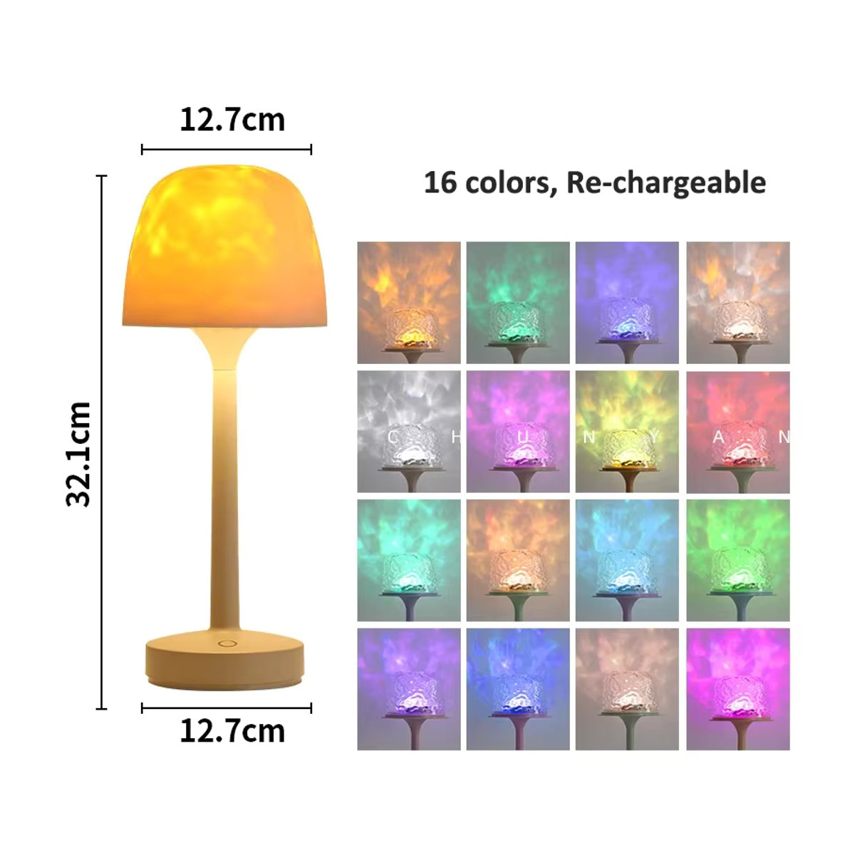 Claeted Wasserwellen-Nachtlicht mit 16 Farben, wiederaufladbare LED-Lampe mit Typ-C-Anschluss, moderne Nachttischlampe in Bunt und Weiß - Bild 4