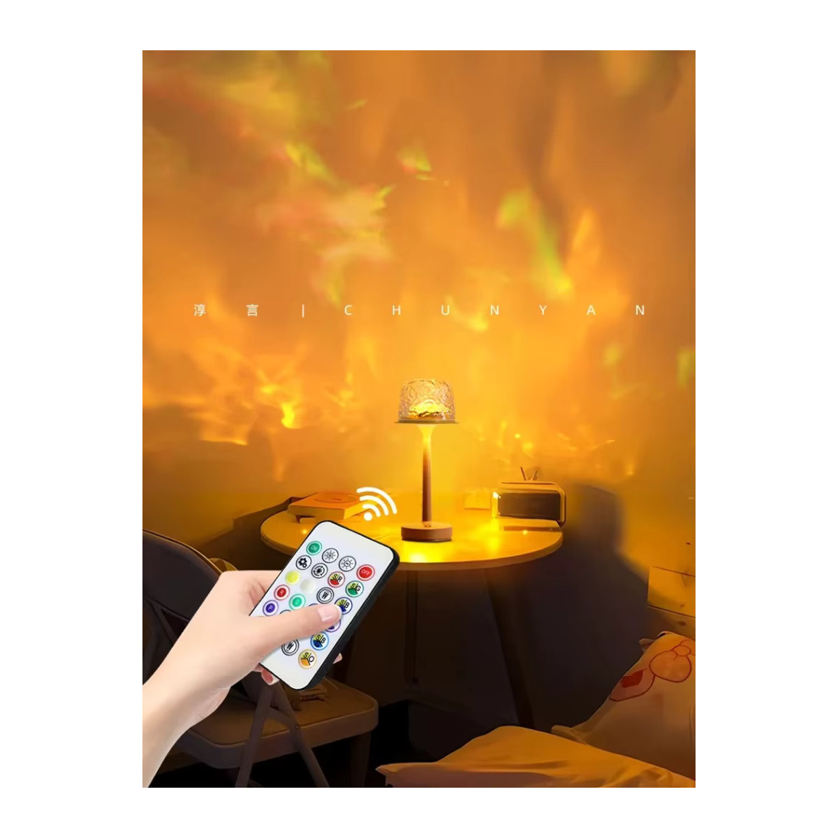 Claeted Wasserwellen-Nachtlicht mit 16 Farben, wiederaufladbare LED-Lampe mit Typ-C-Anschluss, moderne Nachttischlampe in Bunt und Weiß - Bild 5