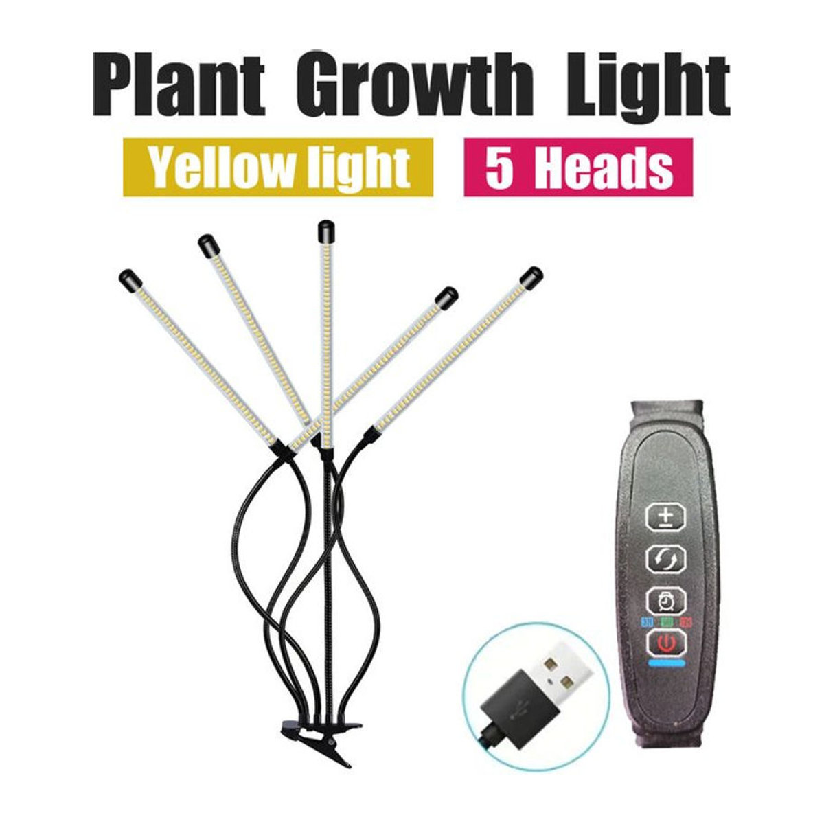 Clip-Pflanzenlampe mit LED-Vollspektrum, USB-Anschluss, Warmweißlicht und Timing-Dimmung in minimalistischem Design - Bild 1