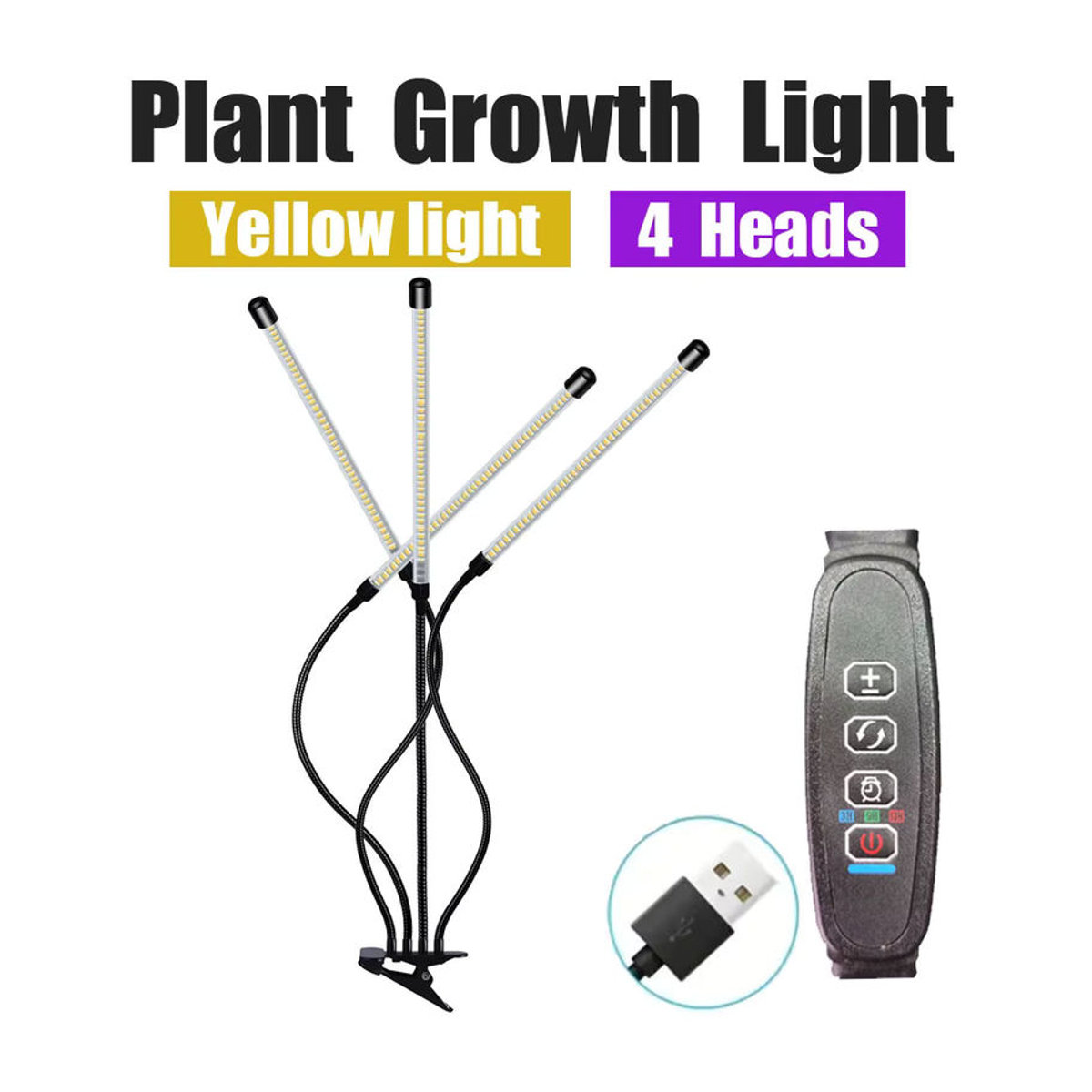 Clip-Pflanzenlampe mit LED-Vollspektrum, USB-Anschluss, Warmweißlicht und Timing-Dimmung in minimalistischem Design - Bild 2