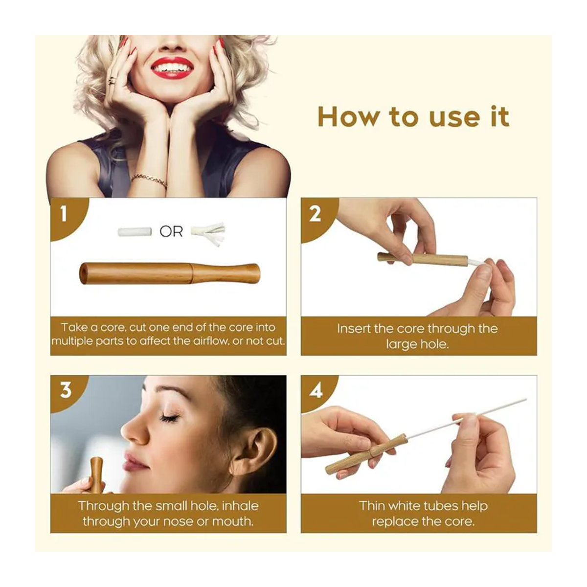 CloudWay Aromatherapie-Inhalator aus Holz für ätherische Öle zur Raucherentwöhnung in Braun oder Weiß - Bild 2