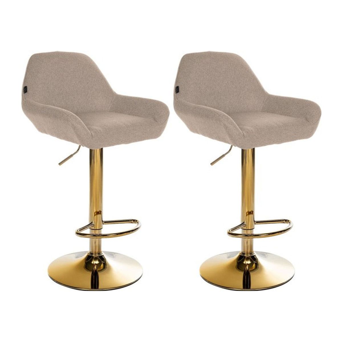 CLP 2er Set Barhocker Braga in Beige mit Goldgestell, höhenverstellbare moderne Barstühle aus Stoff und Metall mit Fußstütze und 360 Grad Drehung - Bild 1