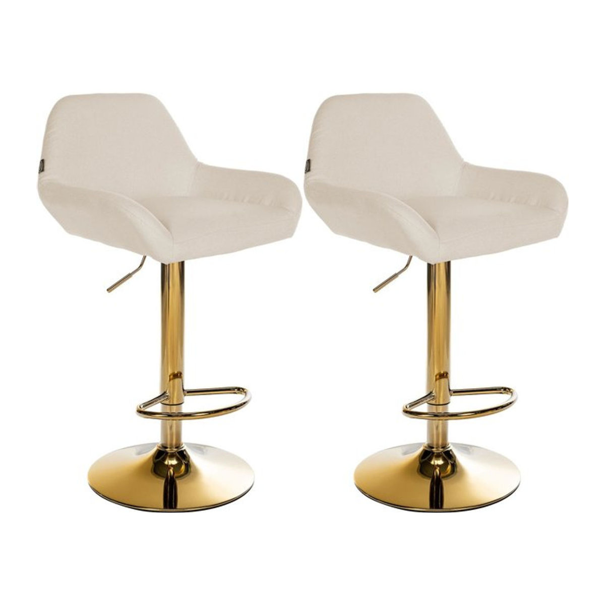 CLP 2er Set Barhocker Braga mit Stoffbezug und Goldgestell, höhenverstellbar und 360 Grad drehbar, moderner Barstuhl mit Fußstütze in Weiß und Gold - Bild 1