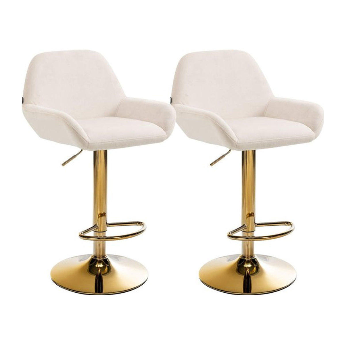 CLP 2er Set Barhocker Braga modern mit Samtbezug in Beige und Gold-Metallgestell, höhenverstellbar und 360 Grad drehbar - Bild 1