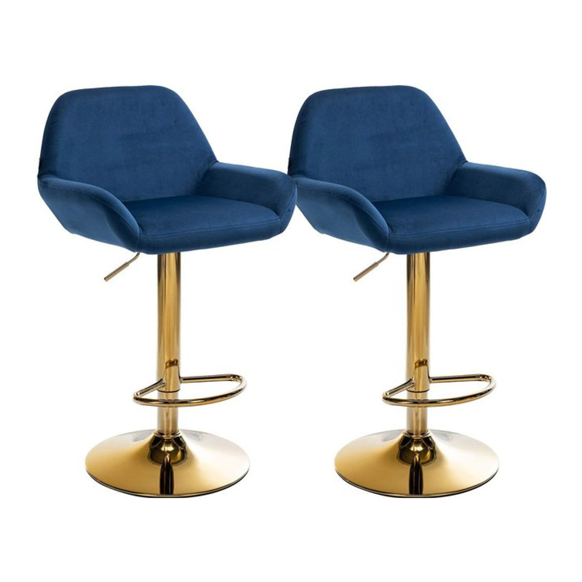 CLP 2er Set Barhocker Braga Modern mit Samtbezug in Blau und Gold-Metallgestell höhenverstellbar und 360 Grad drehbar - Bild 1