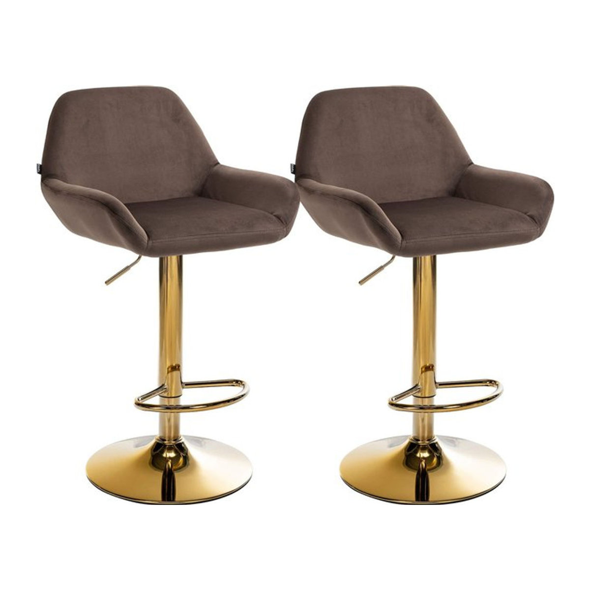CLP 2er Set Barhocker Braga modern mit Samtbezug und Gold-Gestell aus Metall - Bild 1