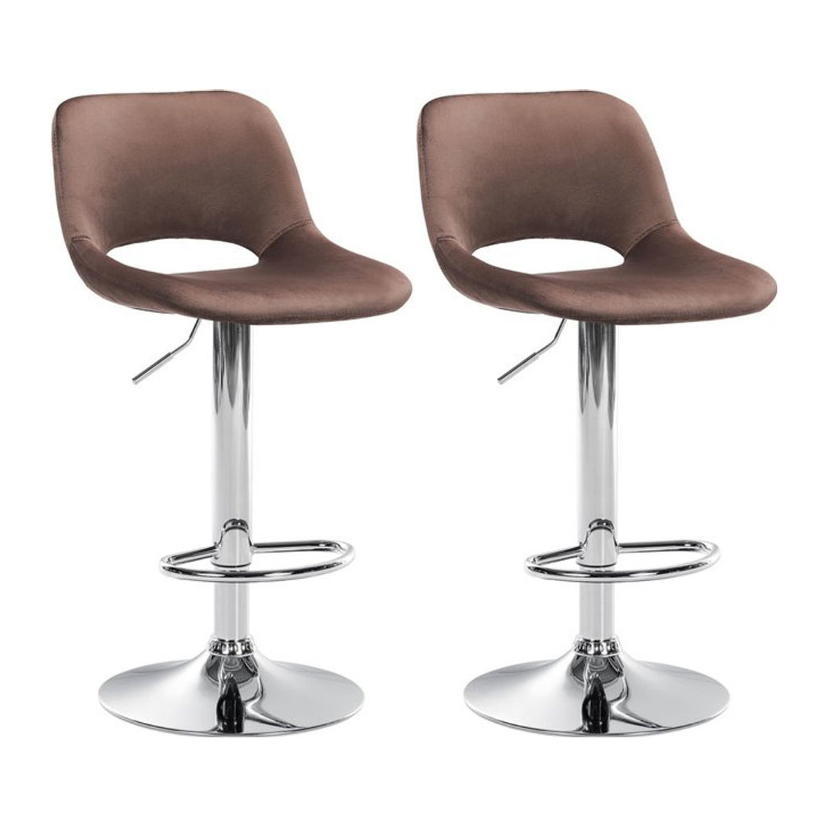 CLP 2er Set Barhocker Camden Modern aus Samt in Braun mit Chrom-Gestell - Bild 1
