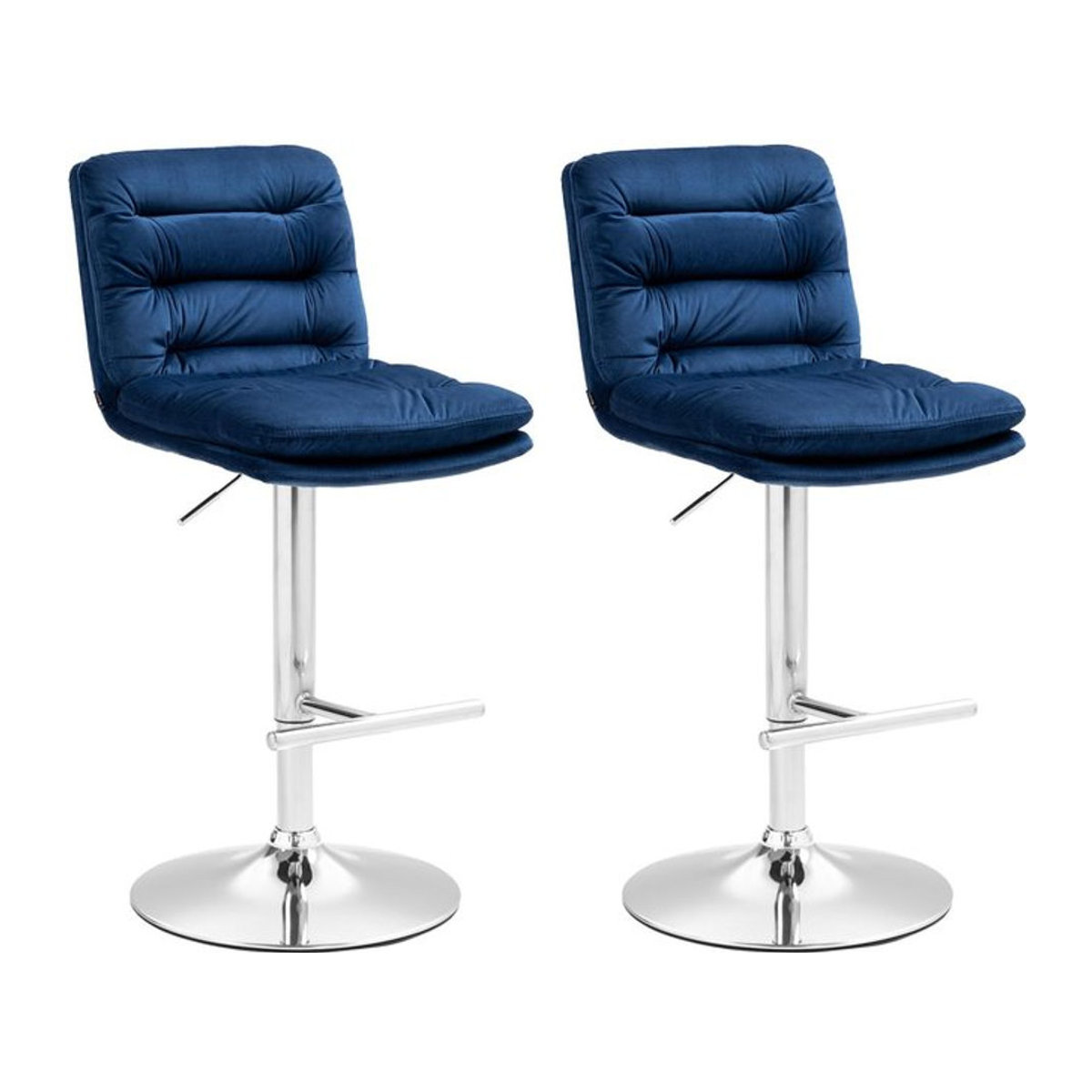 CLP 2er Set Barhocker Damar Modern aus Samt in Blau mit Chrom-Gestell, höhenverstellbar und drehbar mit Rückenlehne und Fußstütze - Bild 1
