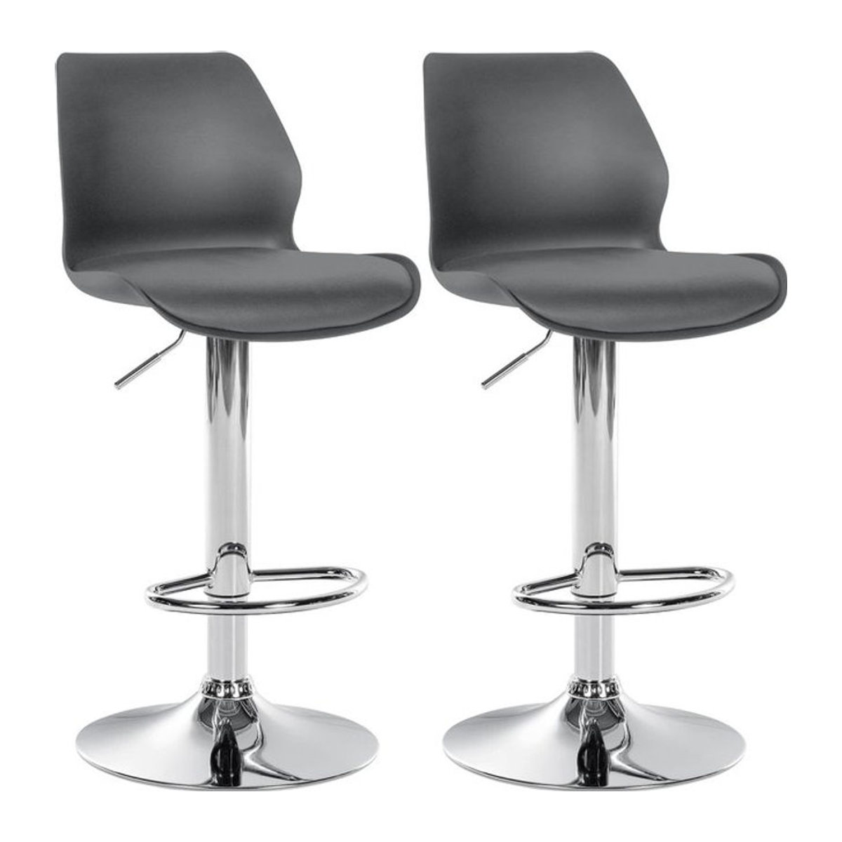 CLP 2er Set Barhocker Gilbert Modern in Schwarz mit gepolsterter Kunstleder Sitzfläche, höhenverstellbar und drehbar mit Rückenlehne und Fußstütze - Bild 1