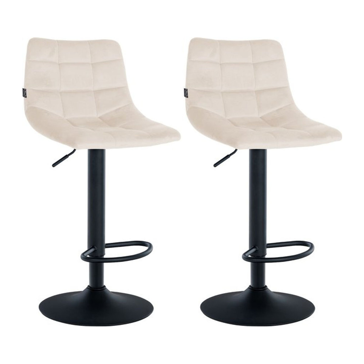 CLP 2er Set Barhocker Jerry aus Samt in Beige mit Rückenlehne und Fußablage, höhenverstellbare Drehstühle mit Metallfuß - Bild 1