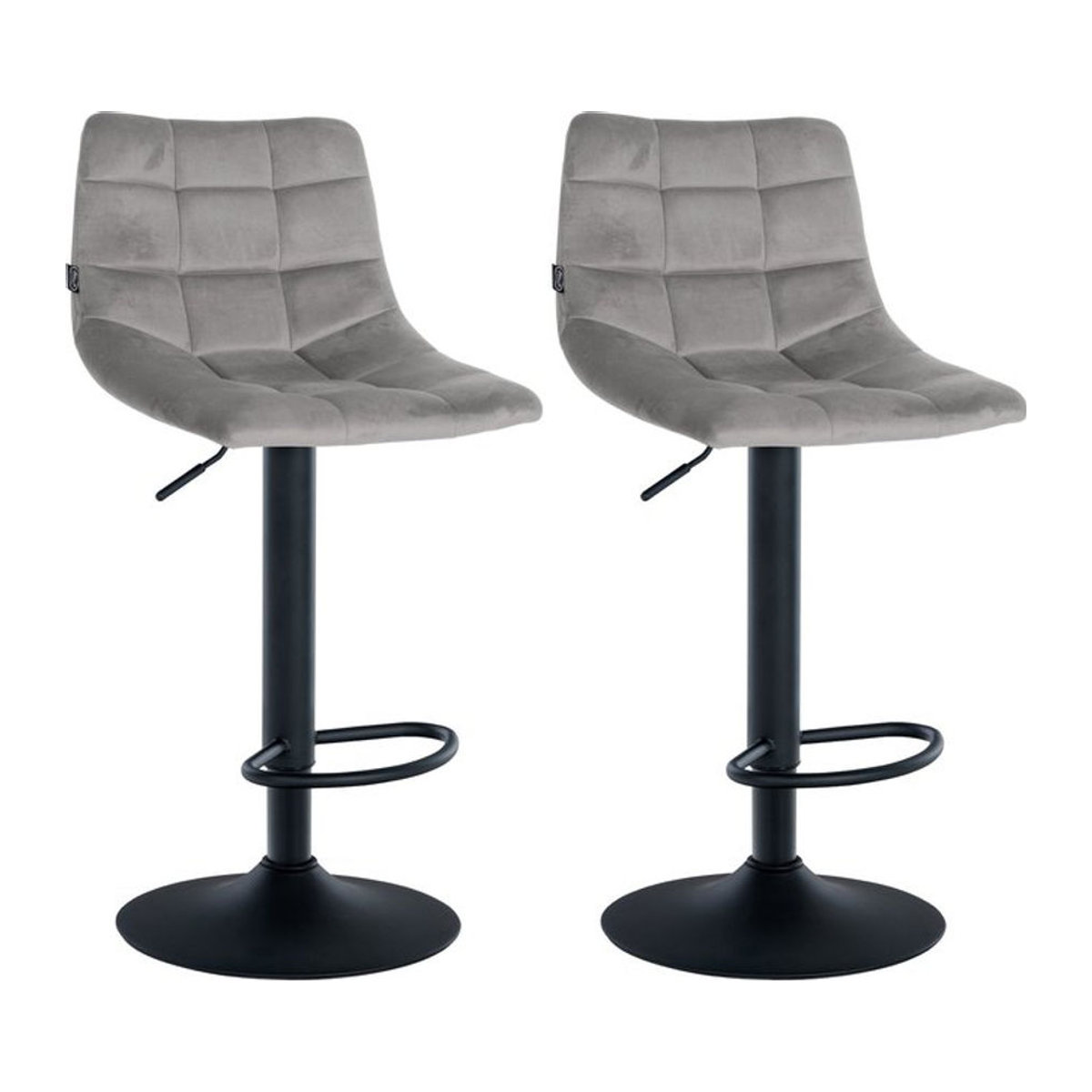 CLP 2er Set Barhocker Jerry aus Samt in Grau, höhenverstellbare Barstühle mit Rückenlehne und Fußablage, modern drehbar mit Metallgestell - Bild 1