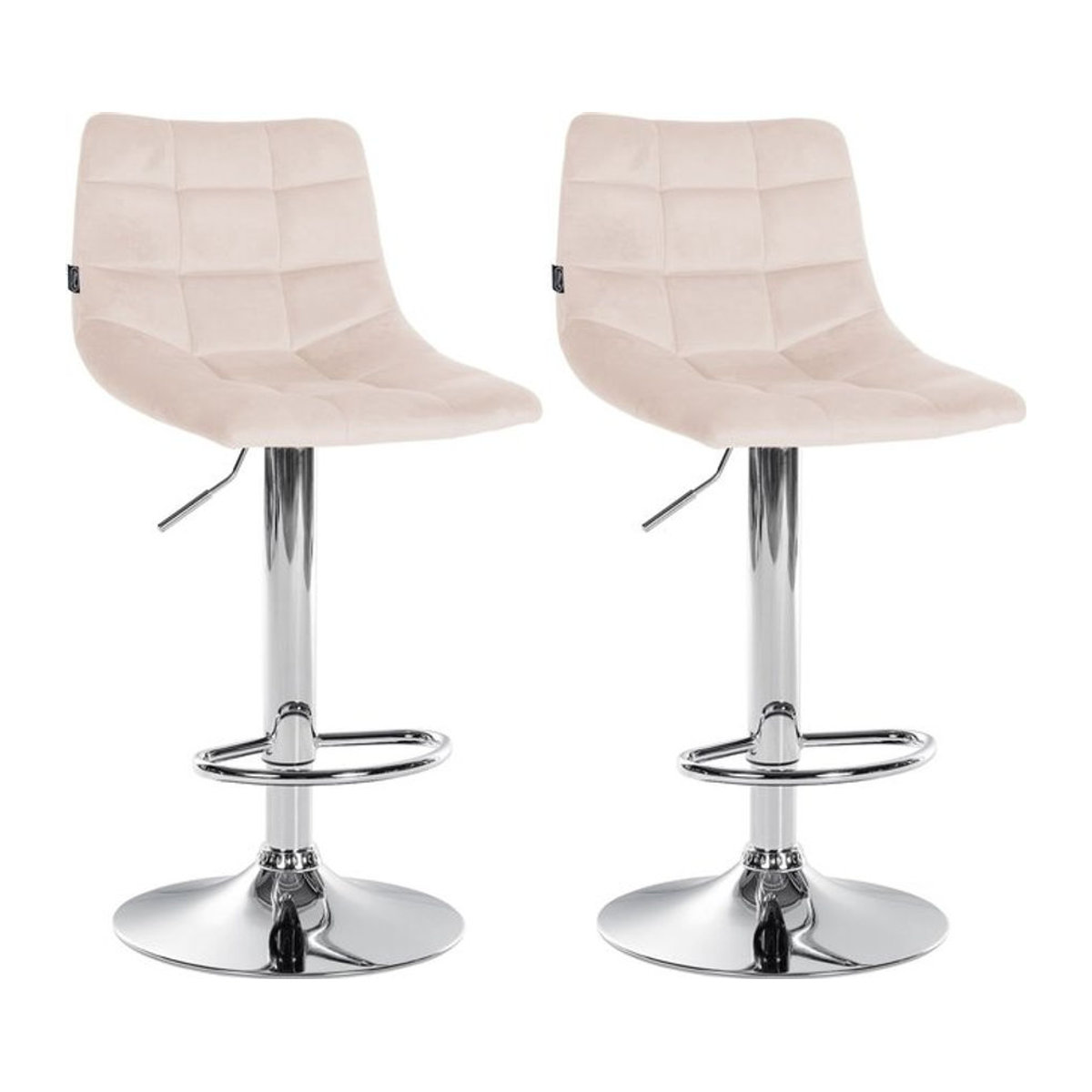 CLP 2er Set Barhocker Jerry aus Samt in Modern Design mit Rückenlehne und Fußablage, höhenverstellbar und 360 Grad drehbar, Chrom - Bild 1