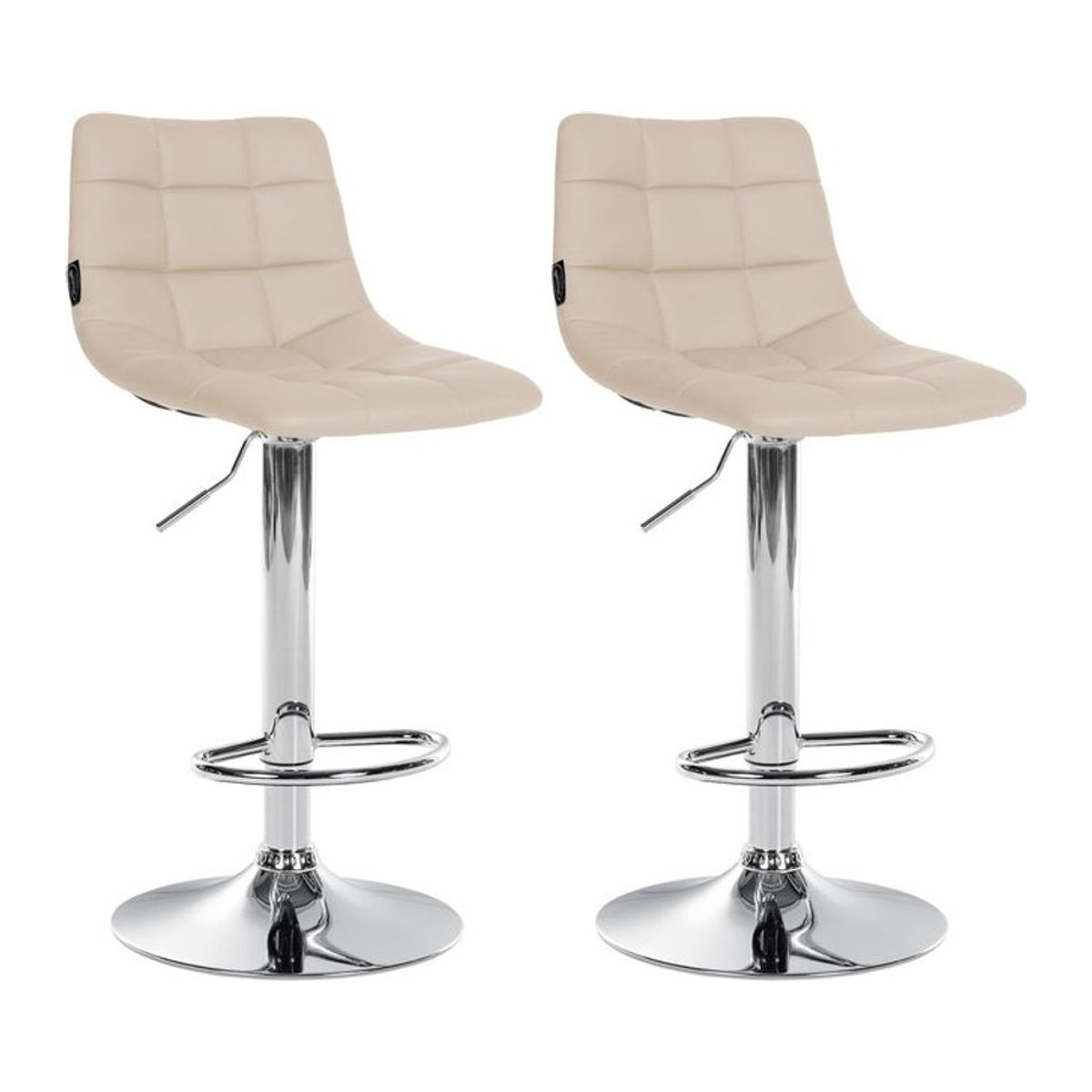 CLP 2er Set Barhocker Jerry in Beige aus Kunstleder mit Rückenlehne und Fußablage, höhenverstellbare 360 Grad Drehstühle mit Chrom-Gestell - Bild 1