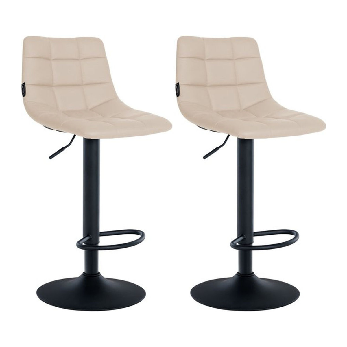 CLP 2er Set Barhocker Jerry in Beige aus Kunstleder mit Rückenlehne und Fußablage, höhenverstellbare Drehstühle mit Metallgestell - Bild 1