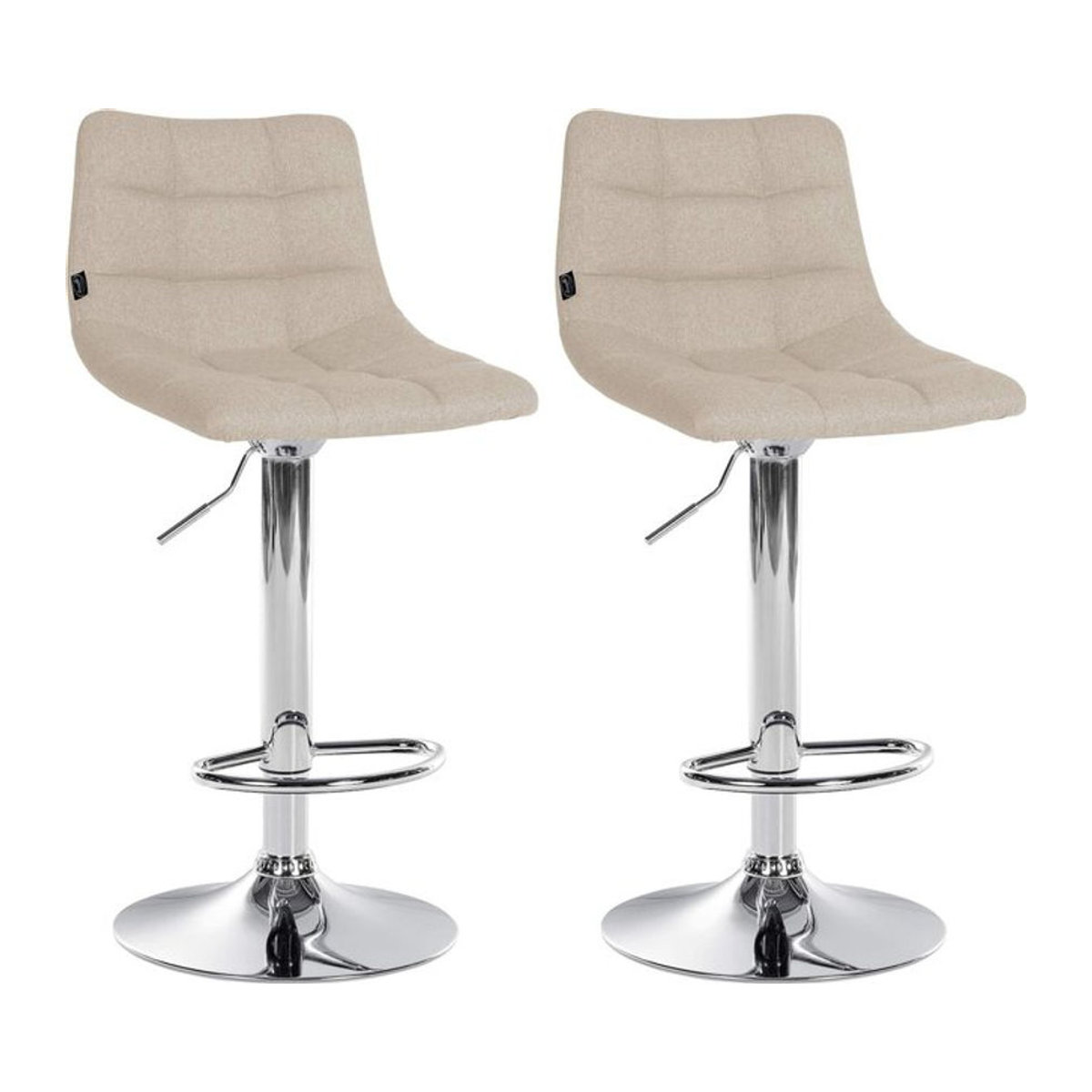 CLP 2er Set Barhocker Jerry in Beige aus Stoff mit Rückenlehne und Fußablage, höhenverstellbare Drehstühle mit Chrom-Gestell - Bild 1