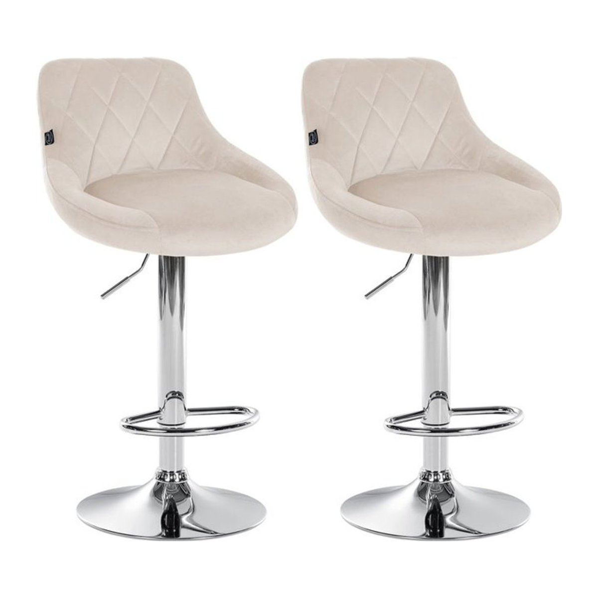 CLP 2er Set Barhocker Lazio in Beige mit Samtbezug, drehbare Thekenhocker mit Fußstütze und Chrom-Trompetenfuß, höhenverstellbar - Bild 1