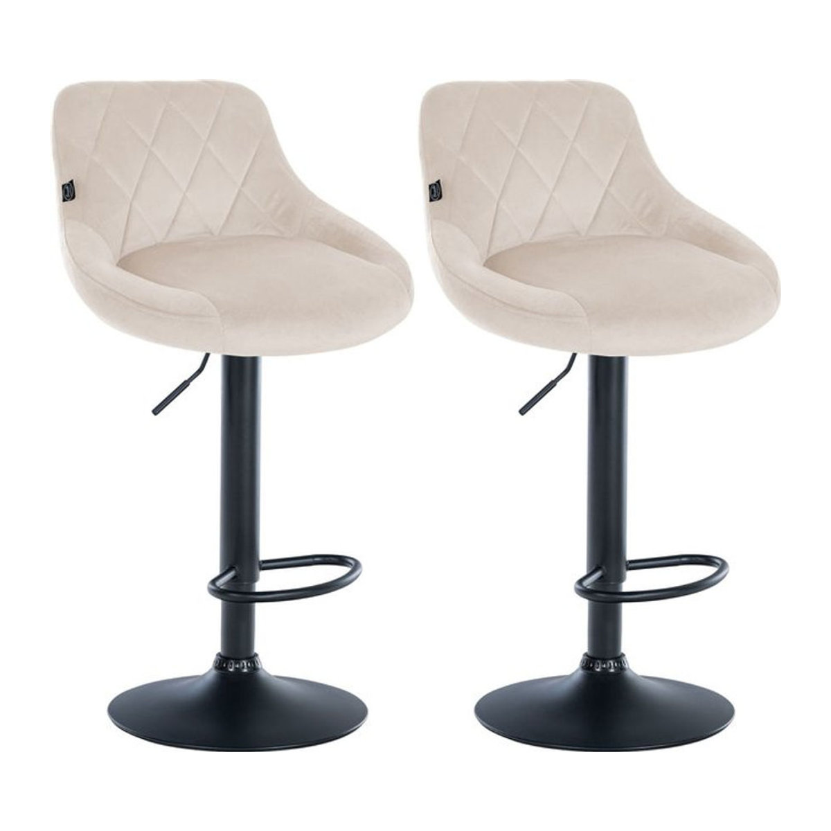 CLP 2er Set Barhocker Lazio in Beige mit Samtbezug, drehbare Thekenhocker mit Fußstütze und höhenverstellbarem Trompetenfuß aus Metall - Bild 1