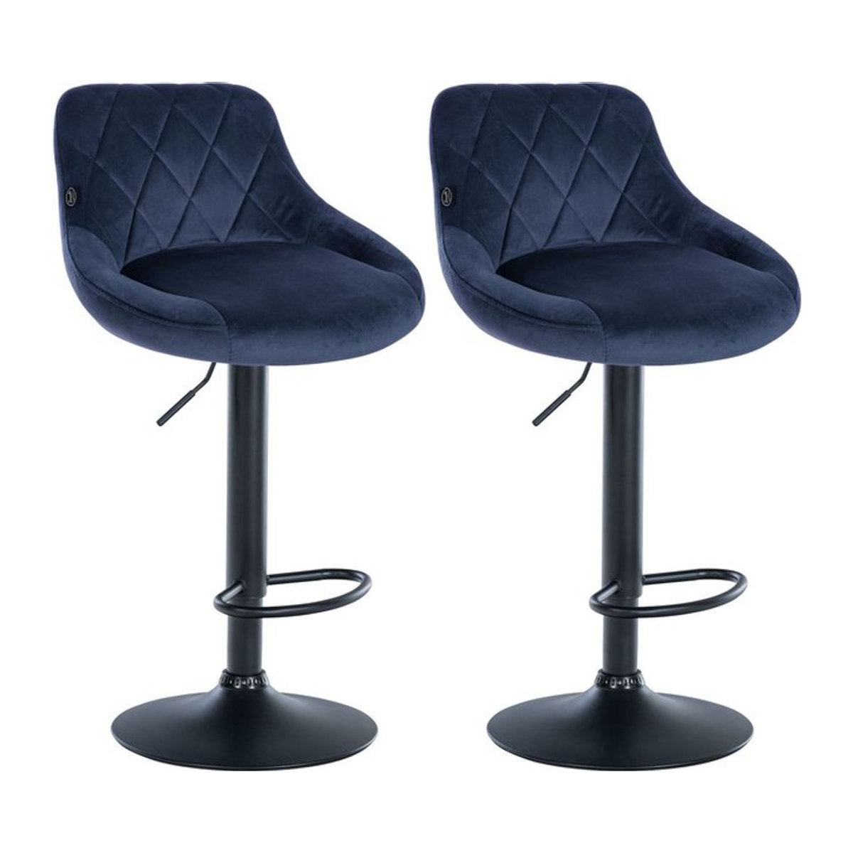 CLP 2er Set Barhocker Lazio in Blau mit Samtbezug, drehbare Thekenhocker mit Fußstütze und höhenverstellbarem Metallgestell - Bild 1