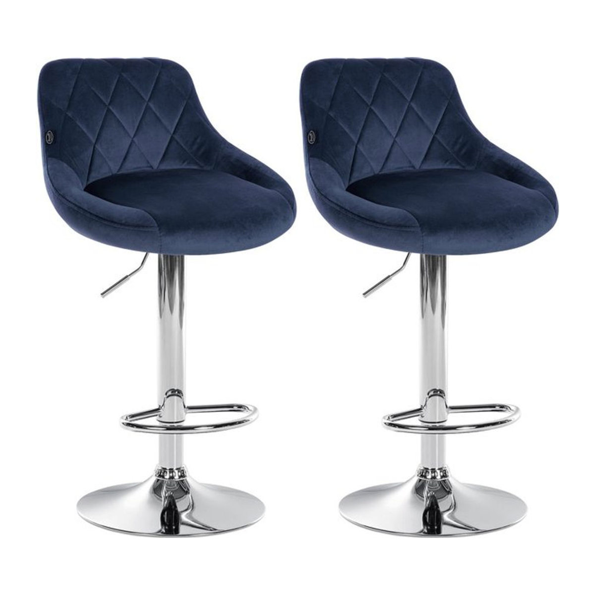 CLP 2er Set Barhocker Lazio in Blau mit Samtbezug, drehbare Thekenhocker mit Fußstütze und höhenverstellbarem Trompetenfuß in Chrom - Bild 1