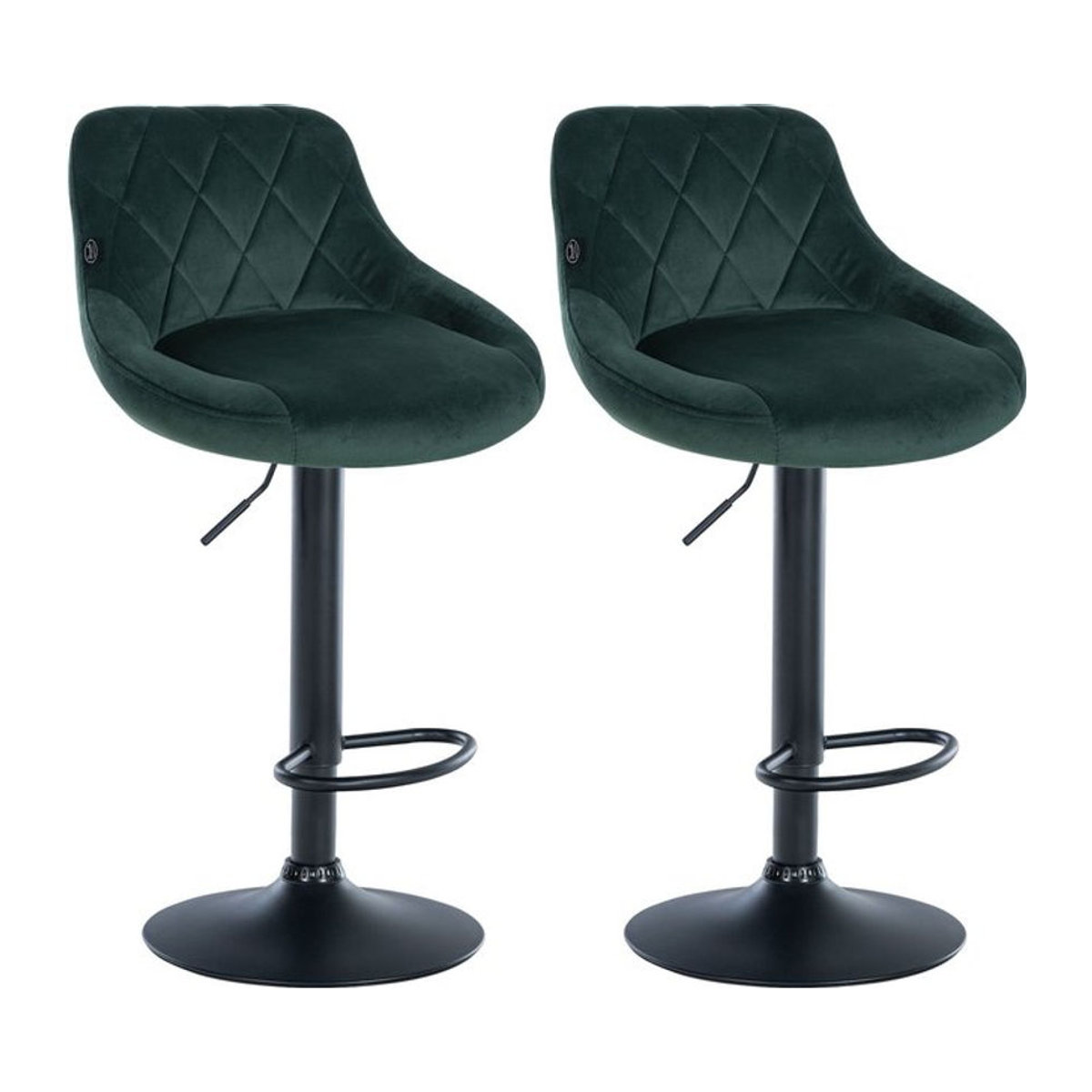 CLP 2er Set Barhocker Lazio in Grün mit Samtbezug, drehbare Thekenhocker mit Fußstütze und Höhenverstellung, modern gestaltete Barstühle mit Metallfuß - Bild 1