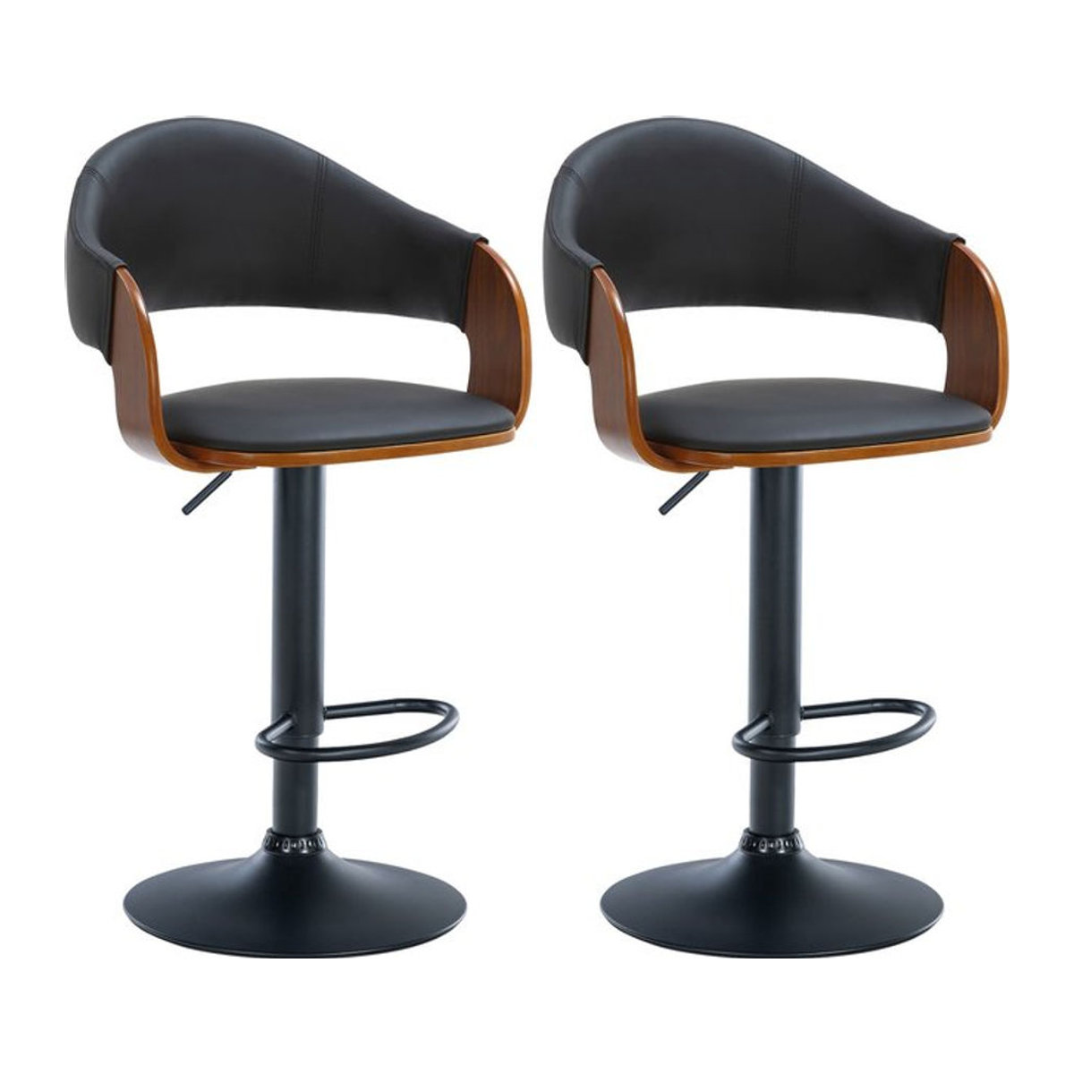 CLP 2er Set Barhocker Nilse Modern in Schwarz aus Kunstleder und Holz mit höhenverstellbarem Metallgestell - Bild 1