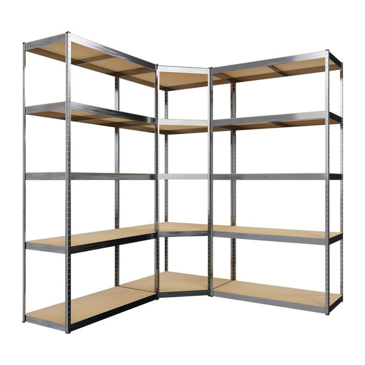CLP 3er Schwerlastregal-Set Industrial im Design Alufarben aus Metall, bestehend aus 2 Regalsystemen und 1 Eckregal, freistehend - Bild 1
