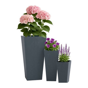 CLP 3er Set Pflanzkübel groß in Steinoptik, quadratische Outdoor Blumenkübel XXL in Anthrazit grau, wetterbeständig und frostsicher
