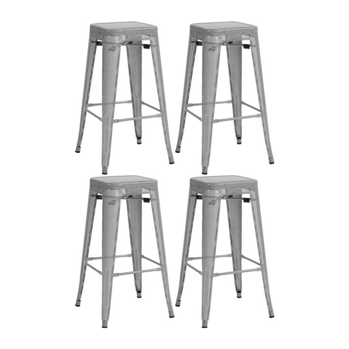 CLP 4er Set Barhocker Fletcher aus Metall in Silber im Industrial Design mit Bodenschonern und Fußstütze - Bild 1