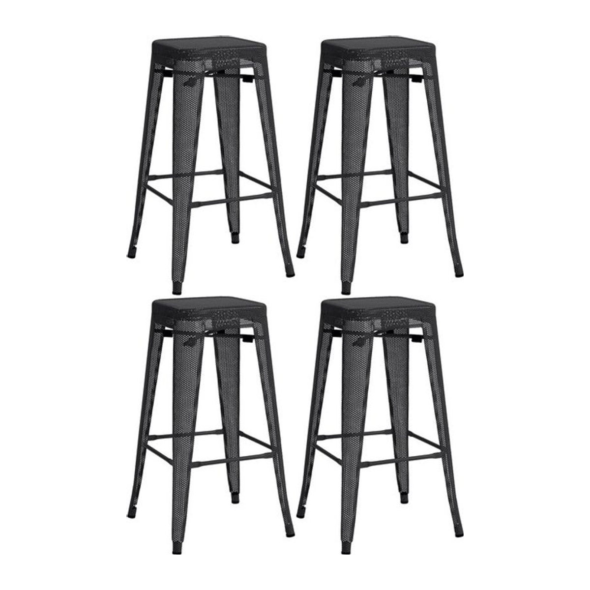 CLP 4er Set Barhocker Fletcher Industrial aus Metall in Schwarz mit Bodenschonern und Fußstütze - Bild 1