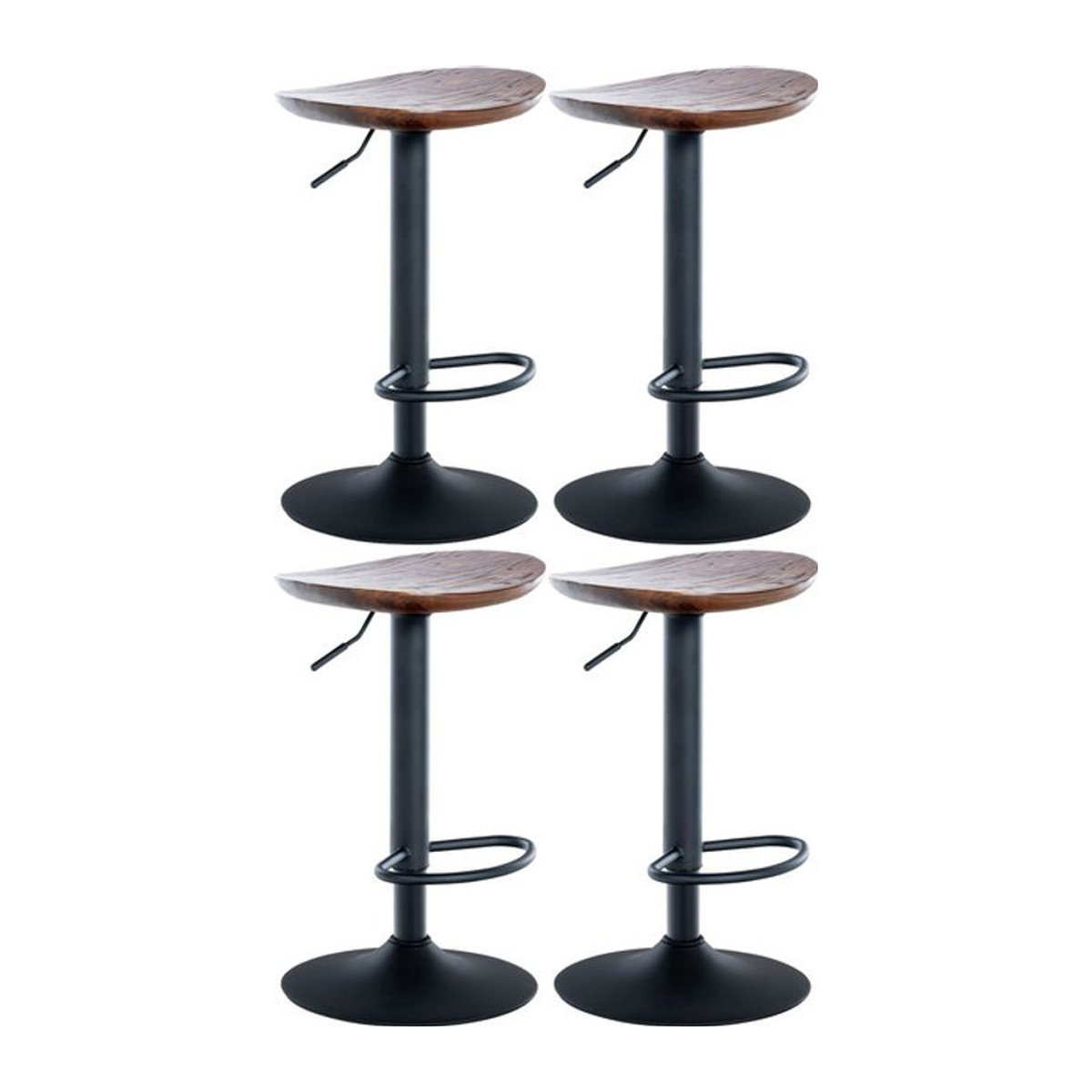 CLP 4er Set Barhocker Skelde in Braun mit Holzsitz im Industrial Design, höhenverstellbar und 360 Grad drehbar - Bild 1