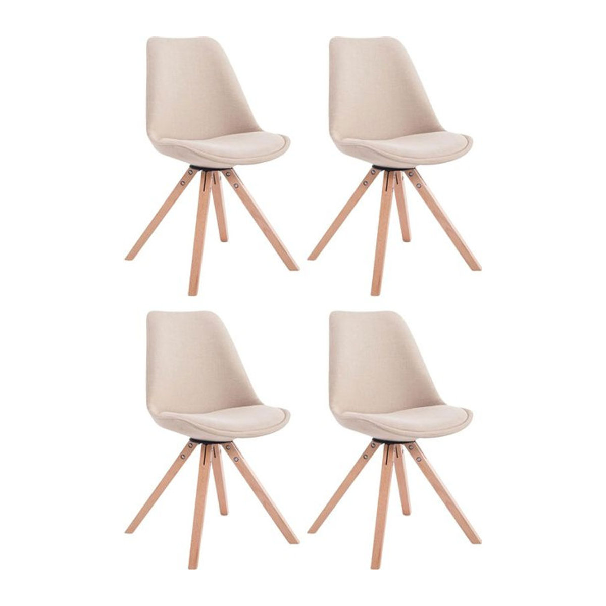 CLP 4er Set Esszimmerstühle Toulouse Stoff Square in Beige mit modernem Holzgestell und Sitzhöhe 48 cm - Bild 1