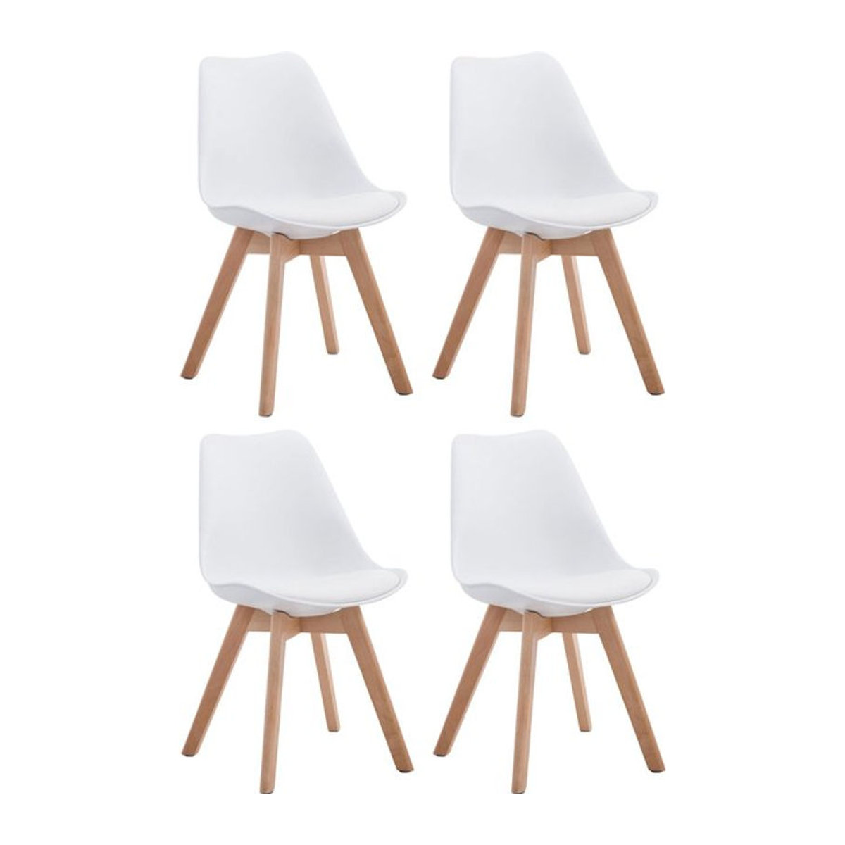 CLP 4er Set Retrostühle Borneo in Weiß mit Kunstlederbezug und Holzgestell im skandinavischen Design - Bild 1