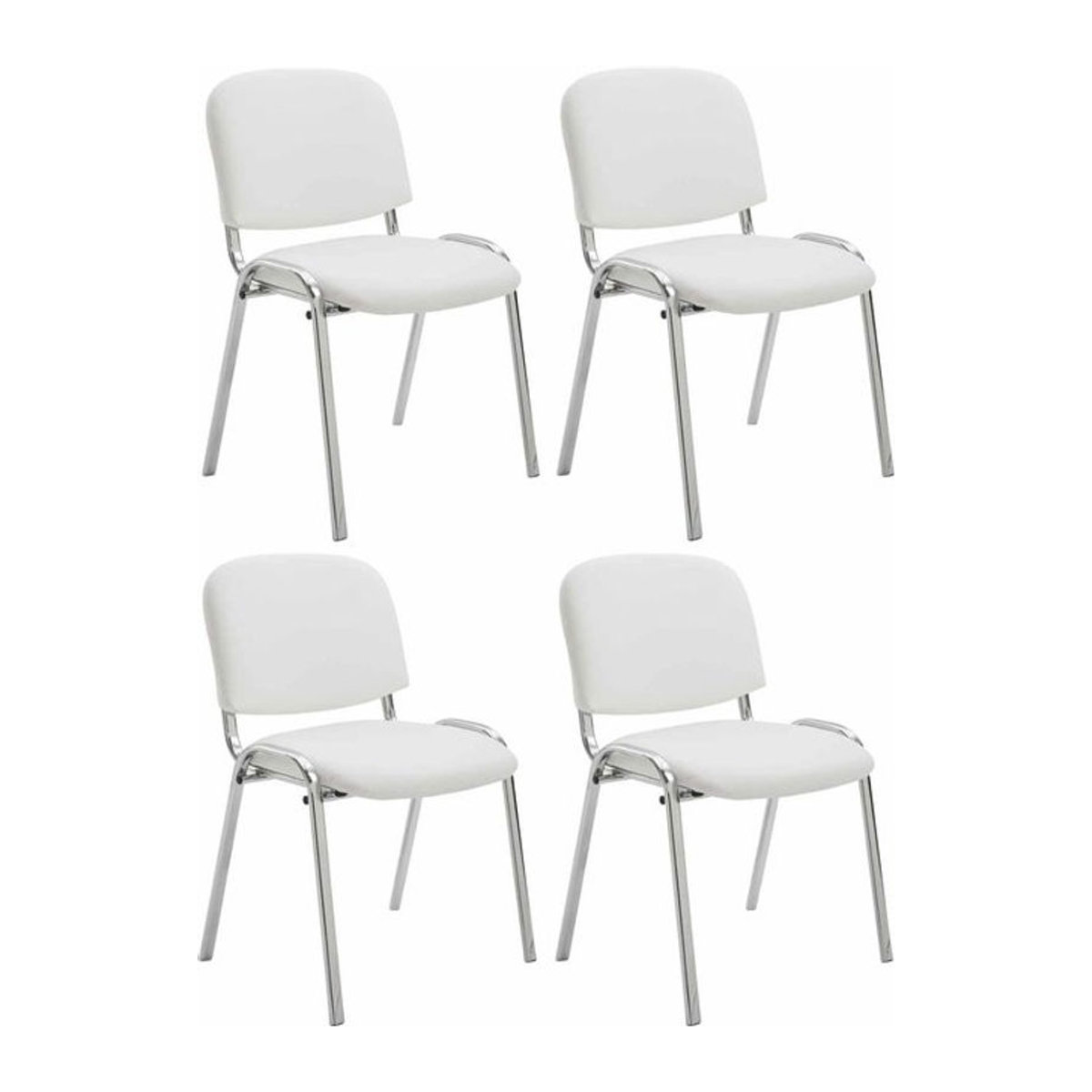 CLP 4er Set Stühle Ken Modern aus Chrom und weißem Kunstleder mit gepolsterten Sitzen stapelbar - Bild 1