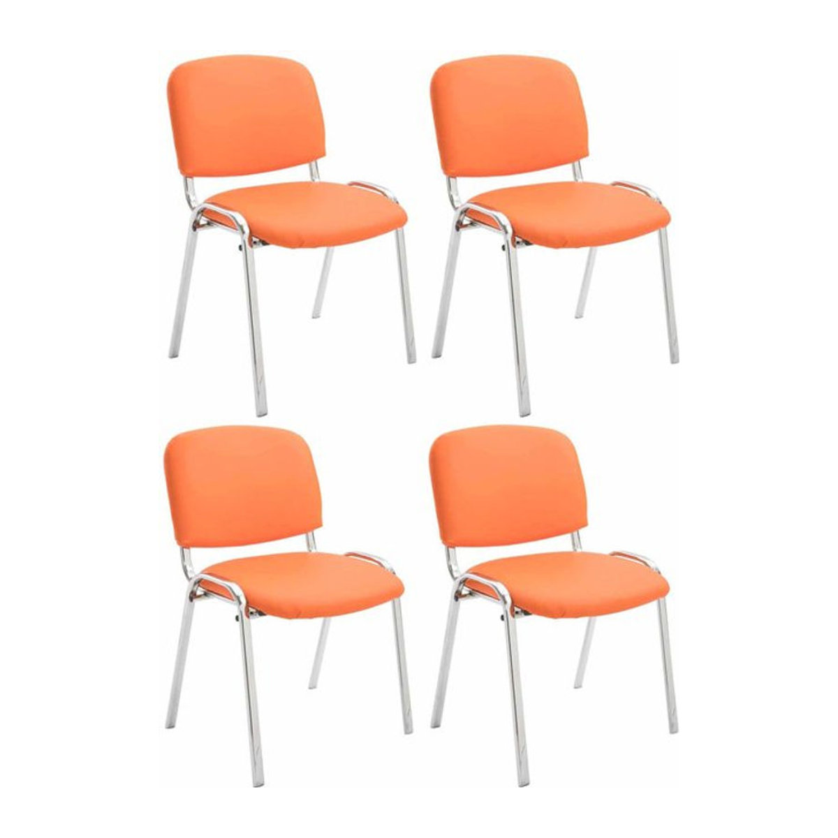 CLP 4er Set Stühle Ken Modern in Orange mit Chrom und gepolsterten Kunstledersitzen stapelbar - Bild 1