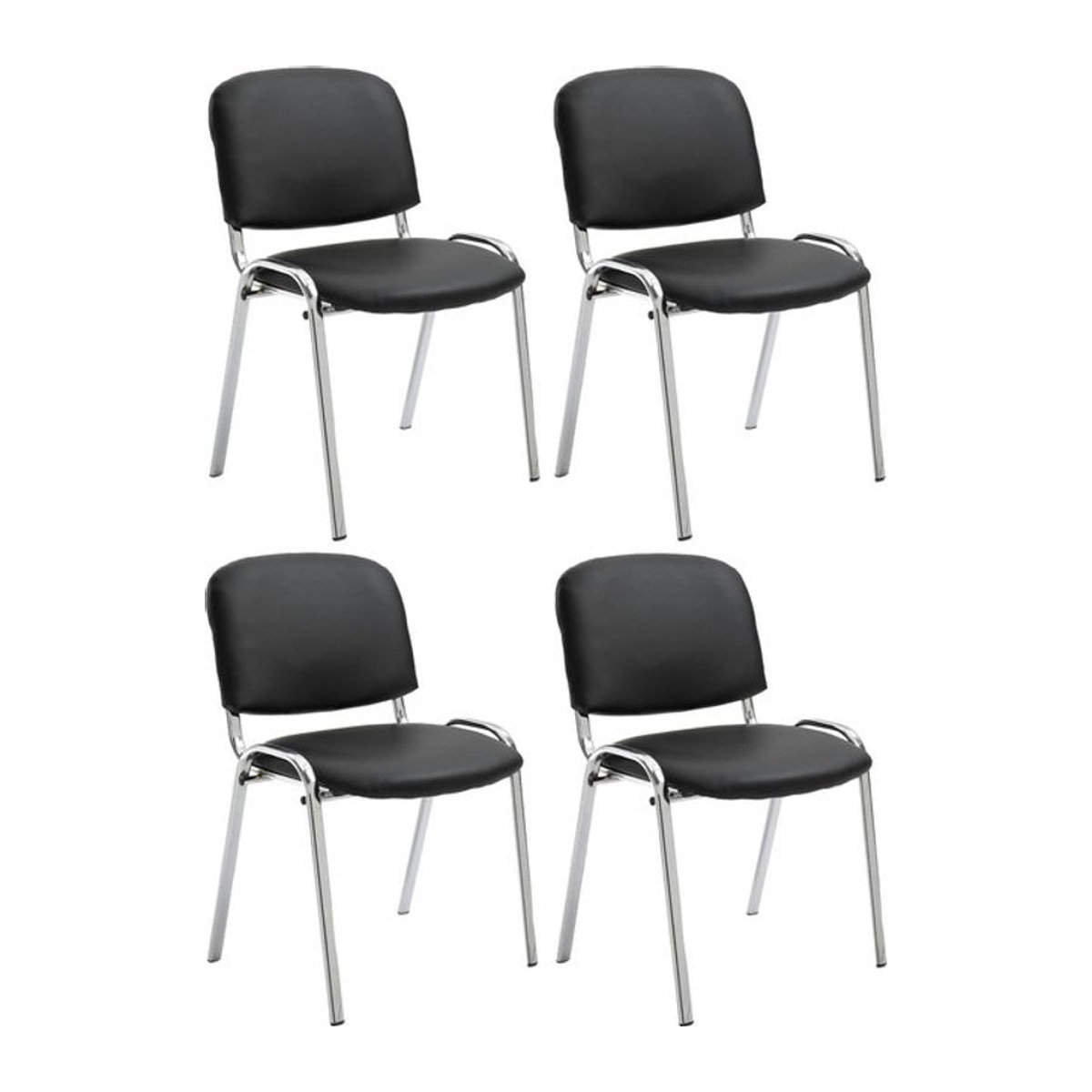 CLP 4er Set Stühle Ken Modern in Schwarz mit Chrom und gepolsterten Sitzen stapelbar - Bild 1