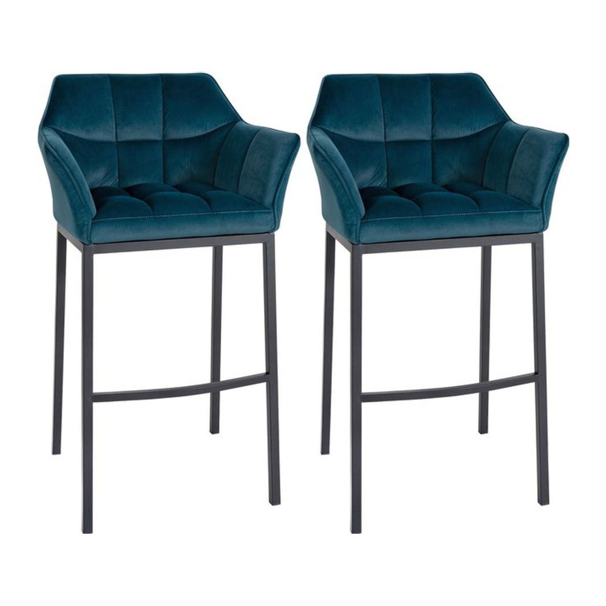 CLP Barhocker 2er Set Damaso Modern mit Lehne aus Samt in Blau und Metallgestell - Bild 1
