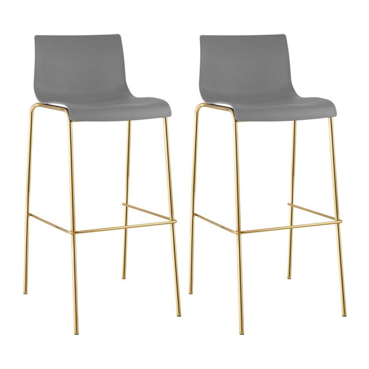 CLP Barhocker 2er Set Hover stapelbar mit Fußablage in Grau und Goldoptik aus Kunststoff und Metall - Bild 1