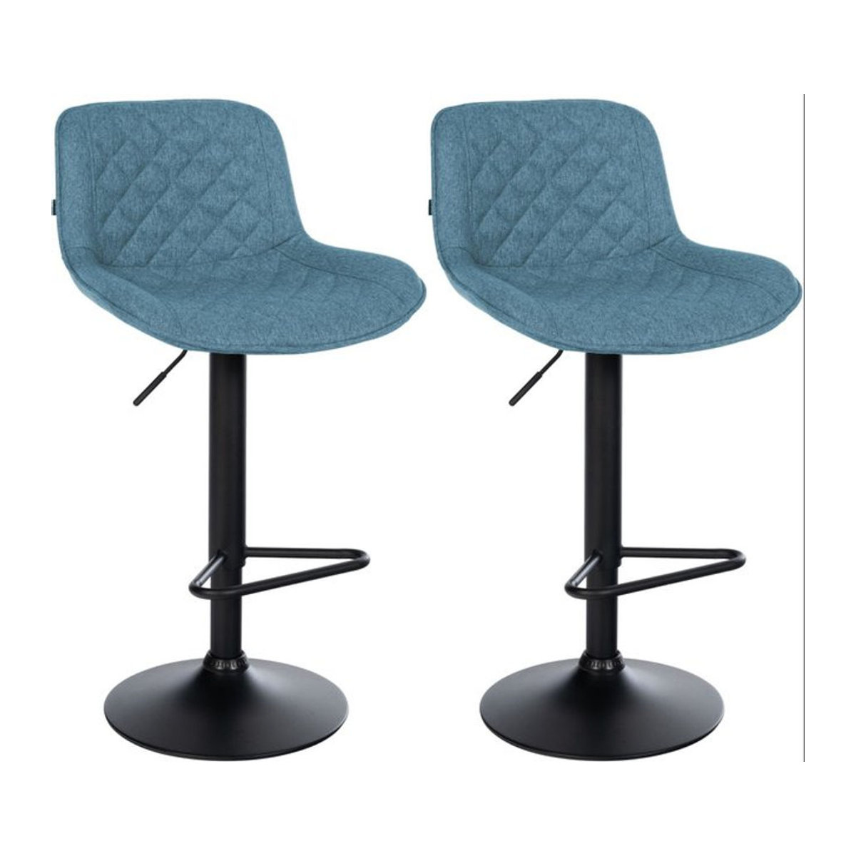 CLP Barhocker 2er Set Kasson modern blau Stoff mit Rückenlehne und Fußablage höhenverstellbar und drehbar - Bild 1