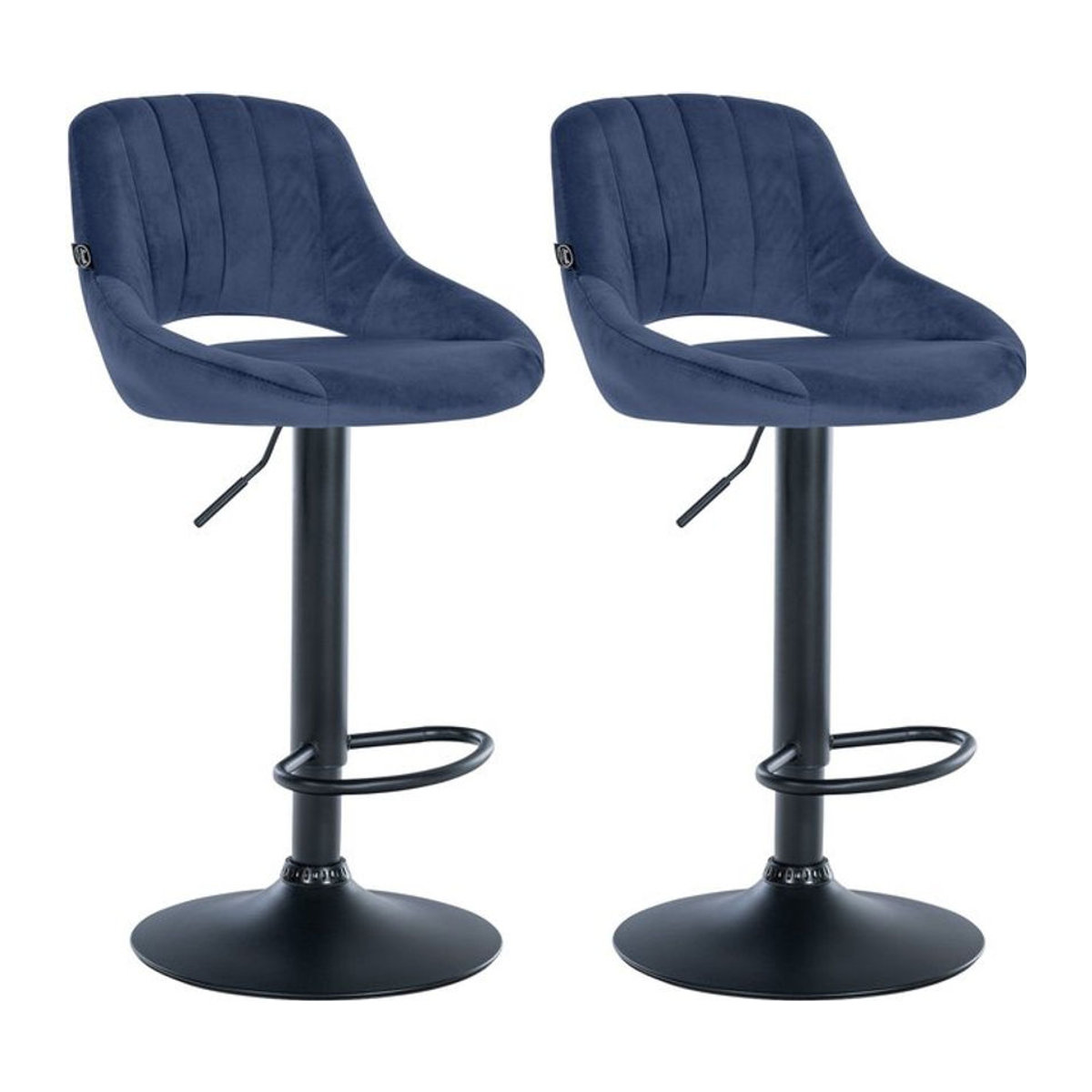 CLP Barhocker 2er Set Milet Modern Blau mit Samtbezug und Metallgestell höhenverstellbar und drehbar - Bild 1