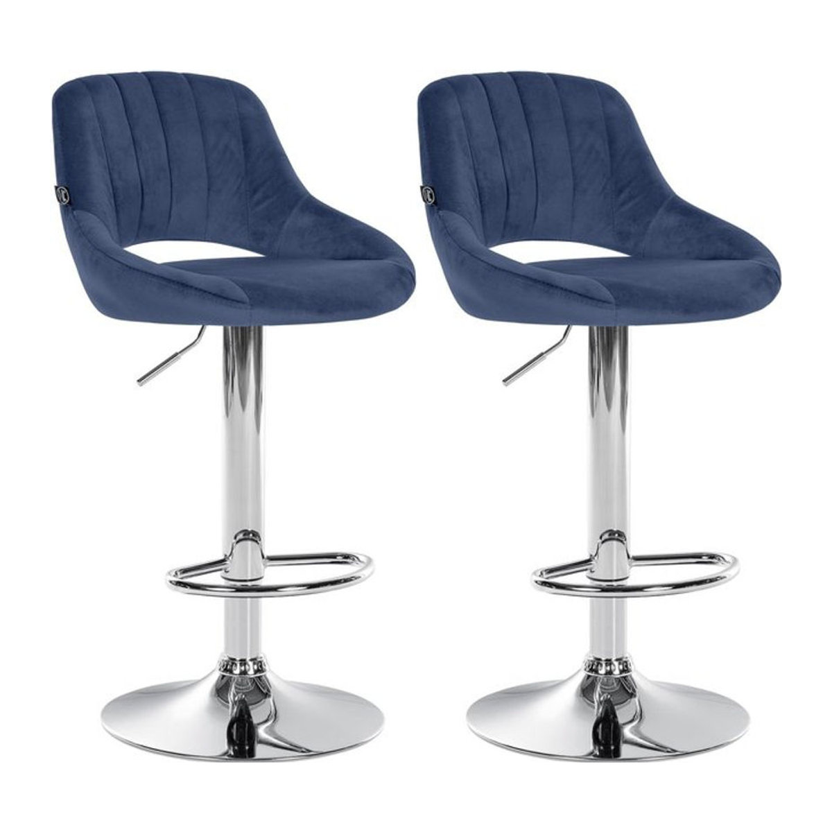 CLP Barhocker 2er Set Milet Modern, höhenverstellbare Barstühle mit Lehne aus Samt in Blau und Metallgestell, drehbar - Bild 1
