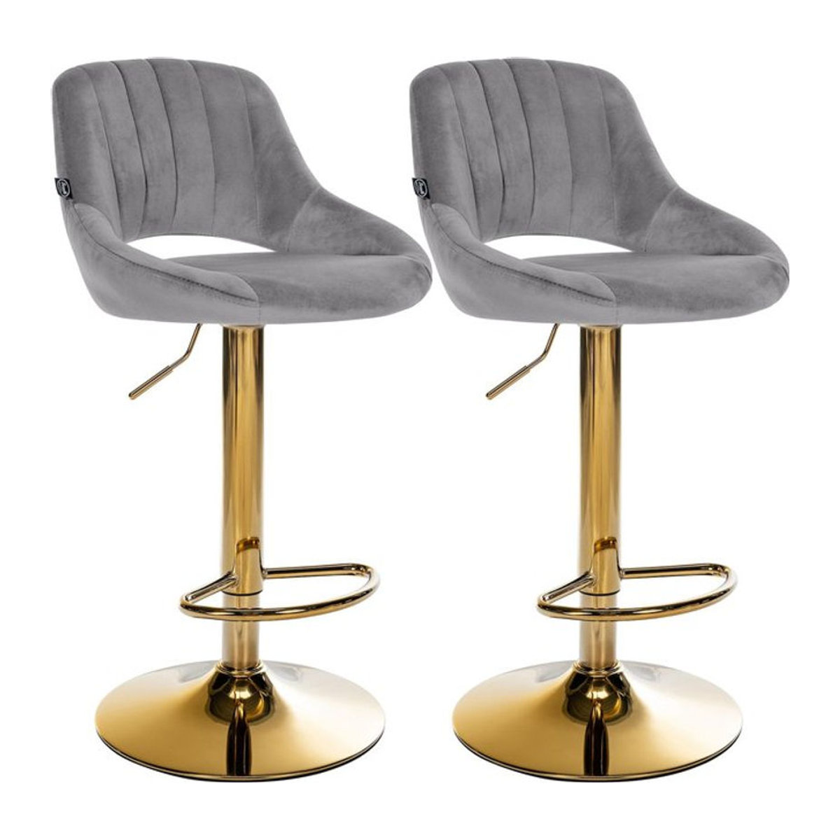 CLP Barhocker 2er Set Milet Modern, höhenverstellbare Barstühle mit Lehne aus Samt in Grau und Metallgestell, drehbar - Bild 1