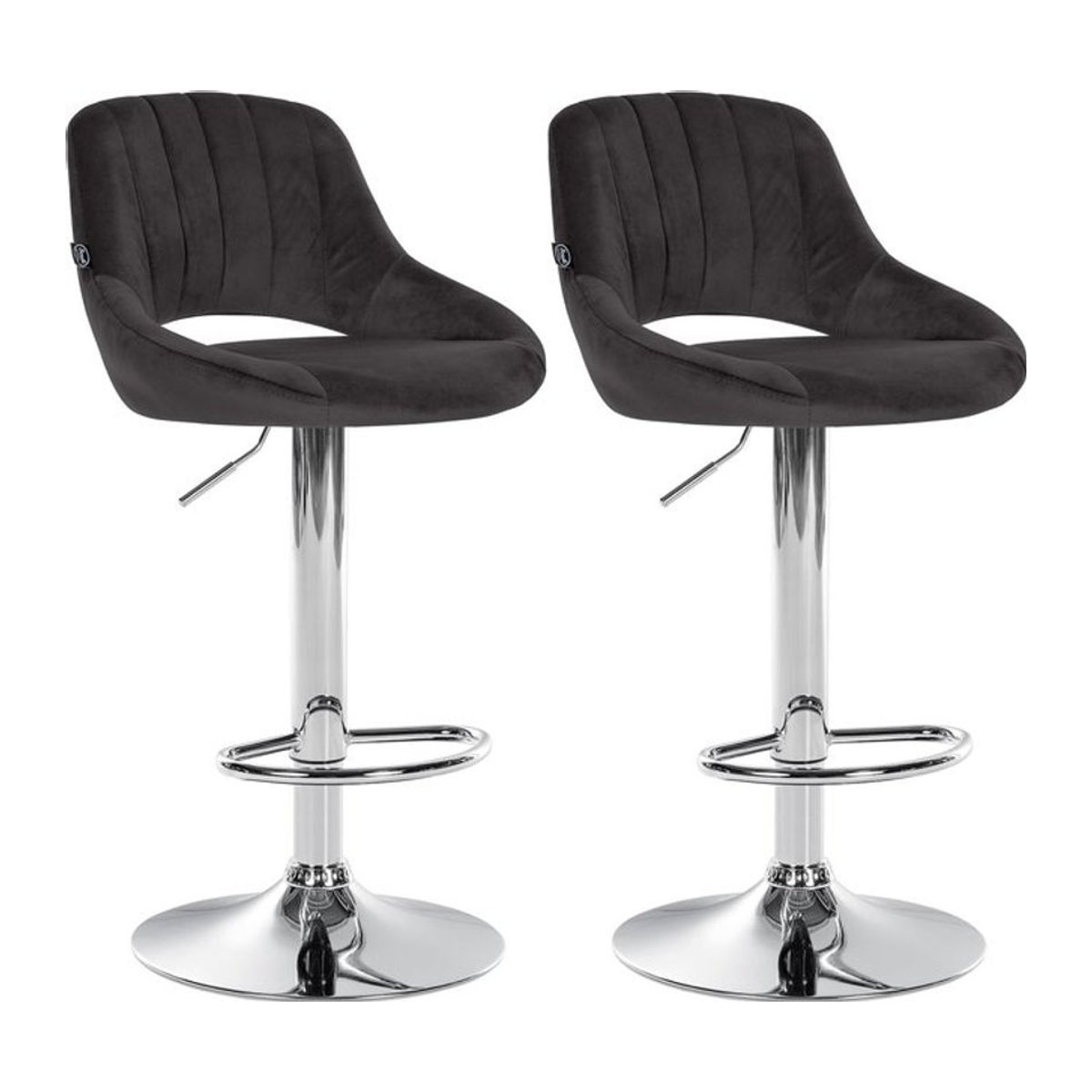 CLP Barhocker 2er Set Milet Modern, höhenverstellbare Barstühle mit Lehne aus Samt in Grau und Metallgestell, drehbar - Bild 1