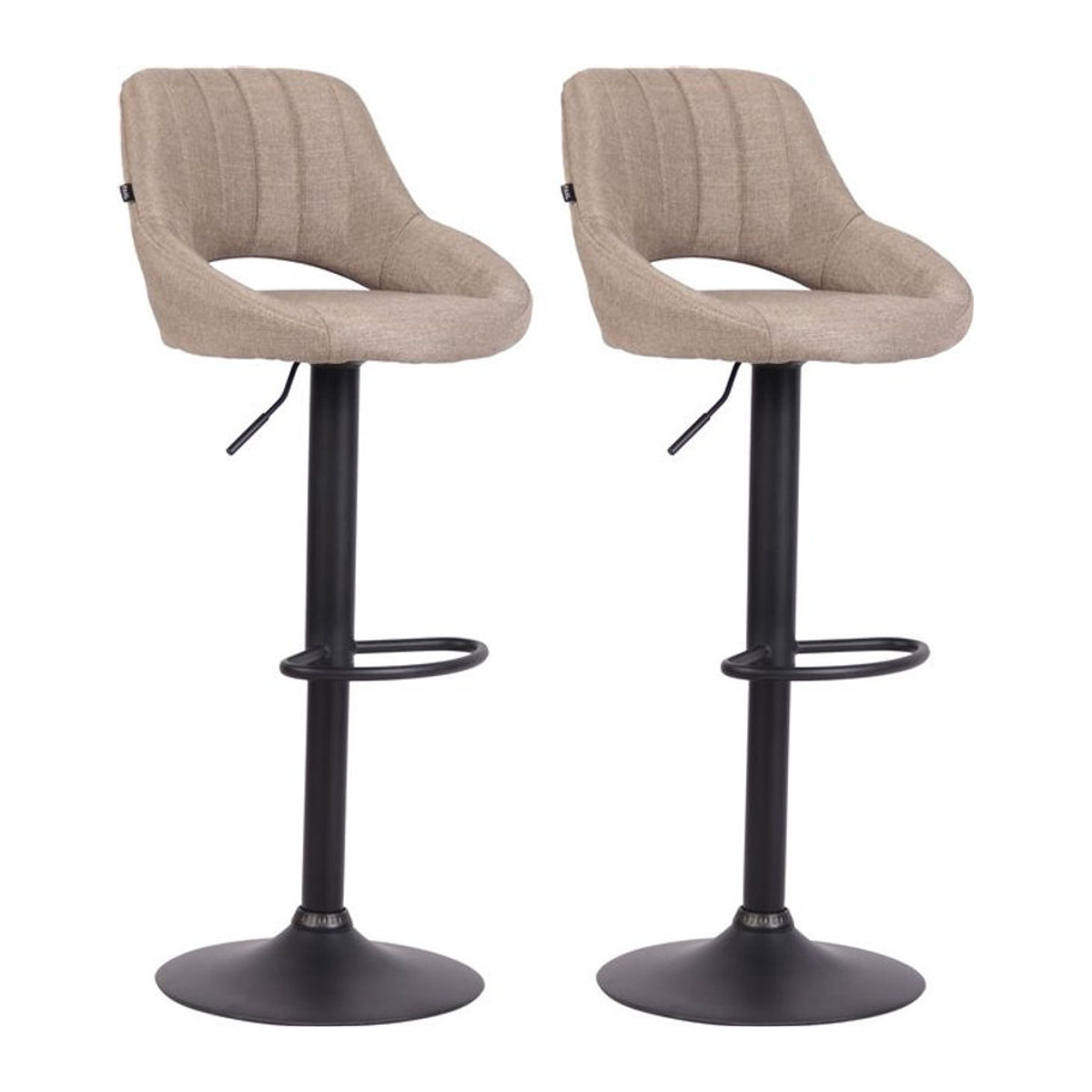 CLP Barhocker 2er Set Milet Modern, höhenverstellbare Barstühle mit Lehne, gepolsterte Stoffbezüge in taupe meliert und Metallgestell, drehbar - Bild 1